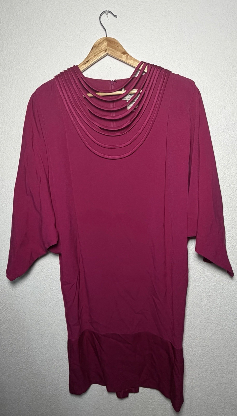 VintageDaymor Couture Pink Solid Shift Dress Crew Neck 3/4 Dolman Sleeve Knee 18