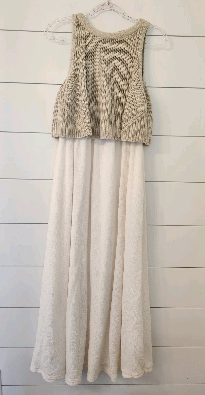 Anthropologie Moth SZ Lg Sleeveless Layered Linen Sweater Gauze Maxi Dress Beige