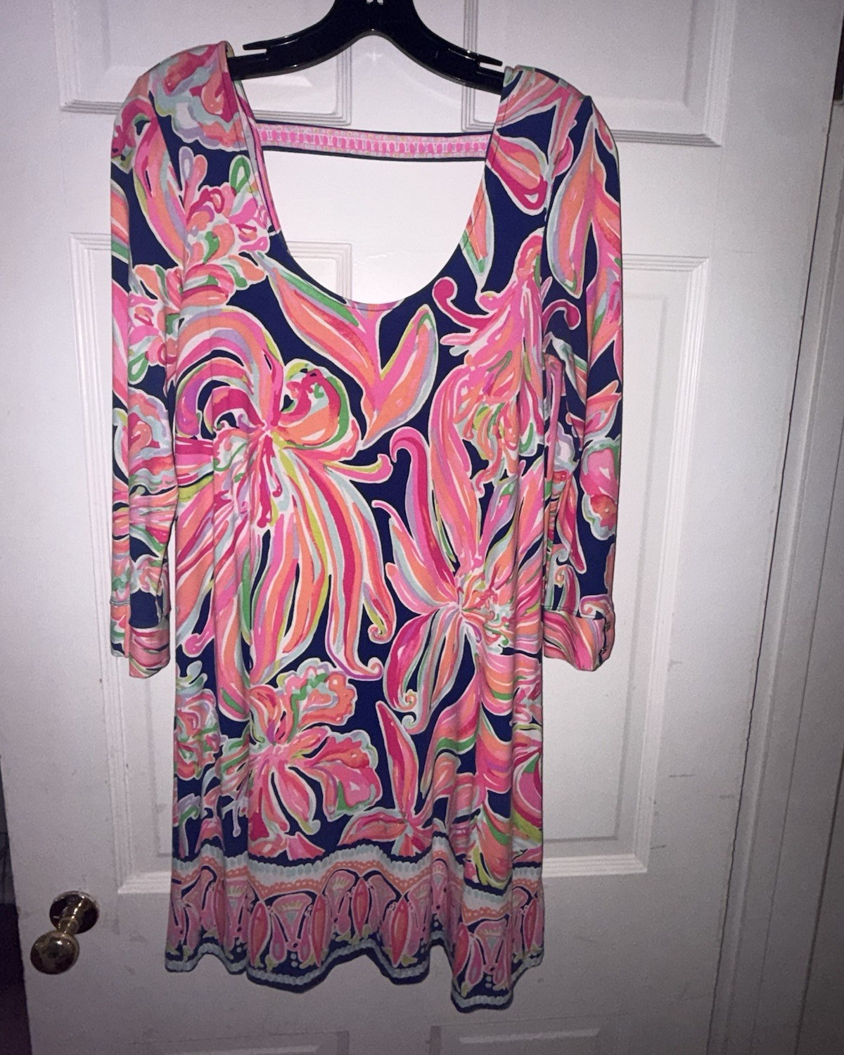 Lilly Pulitzer Women’s Shift Dress Scoop Neck 3/4 Sleeve Floral Pink/Blue S