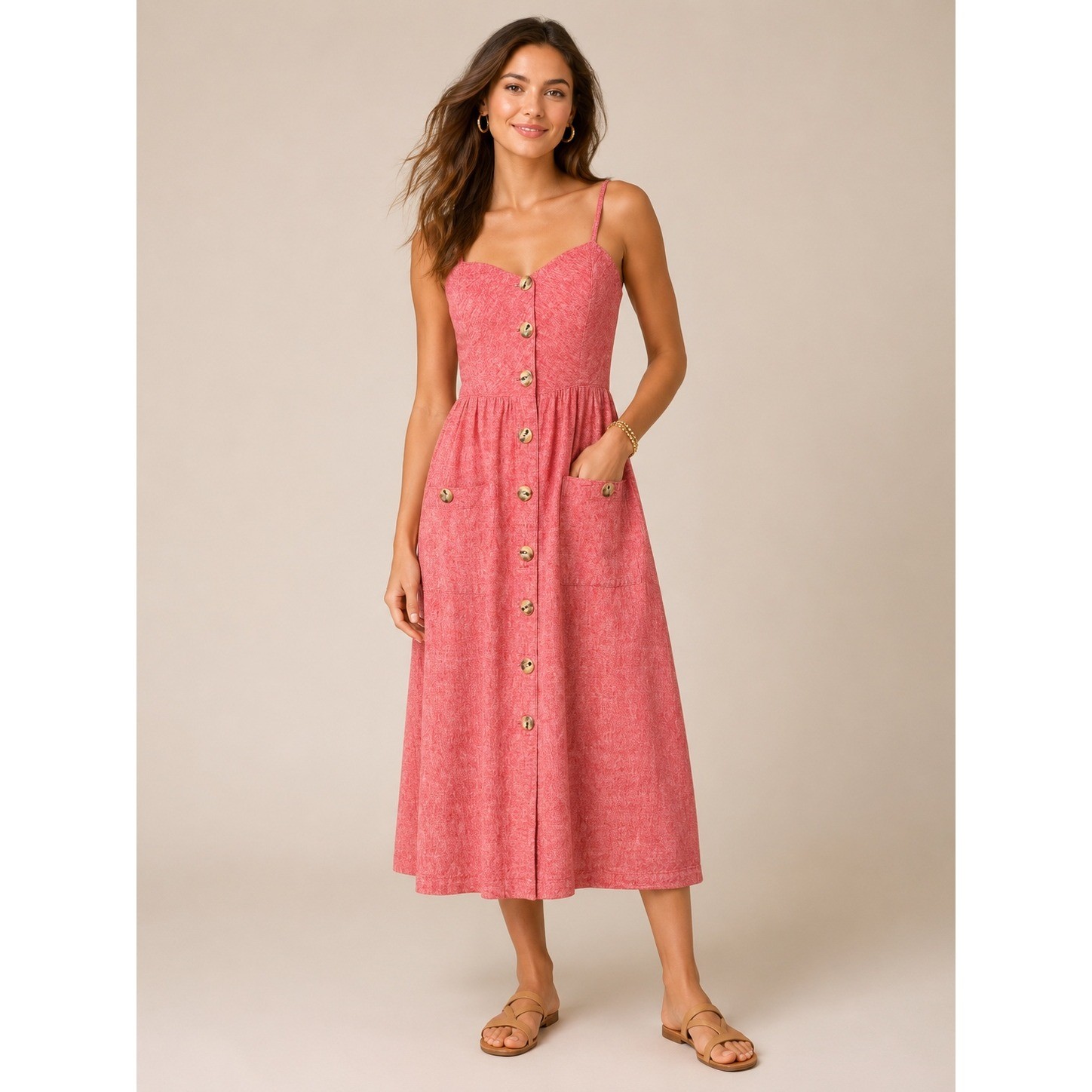 Indigo Rein Womens Linen Blend Dress M Sweetheart Midi Cottage Boho Summer