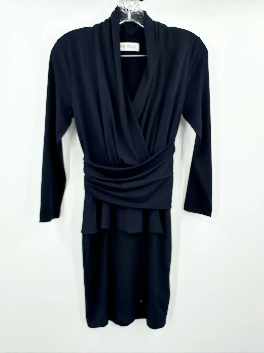 The Fold London Arlington Navy Jersey Dress Peplum Wrap Size Small