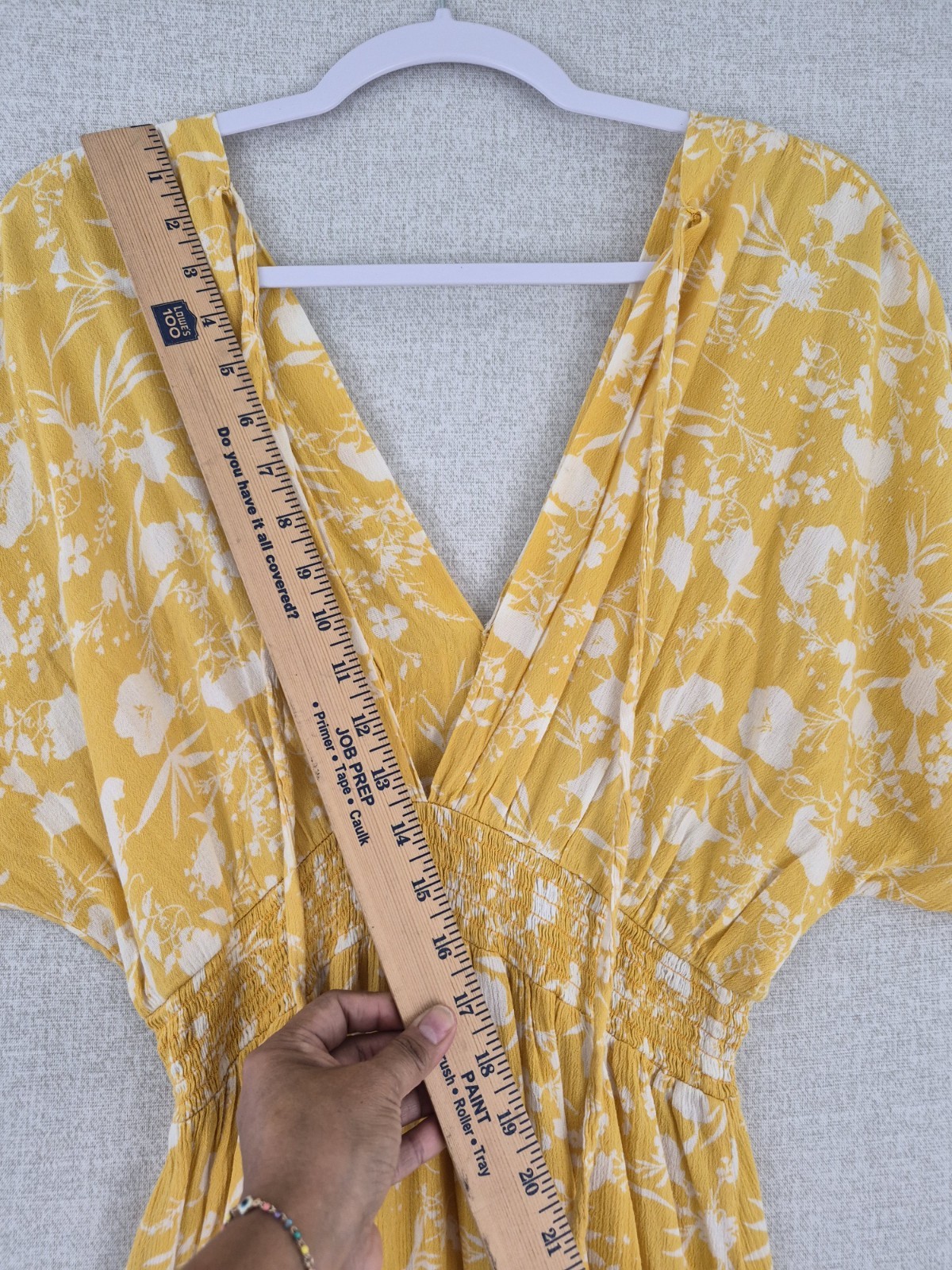 Yellow White Floral V-Neck Smocked Hi-Low Ruffle A-Line Dress M RN 137360