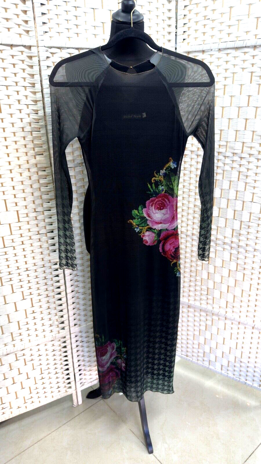 Michal Negrin Length Black Dress With Colorful Flowers Dress Size – XS –