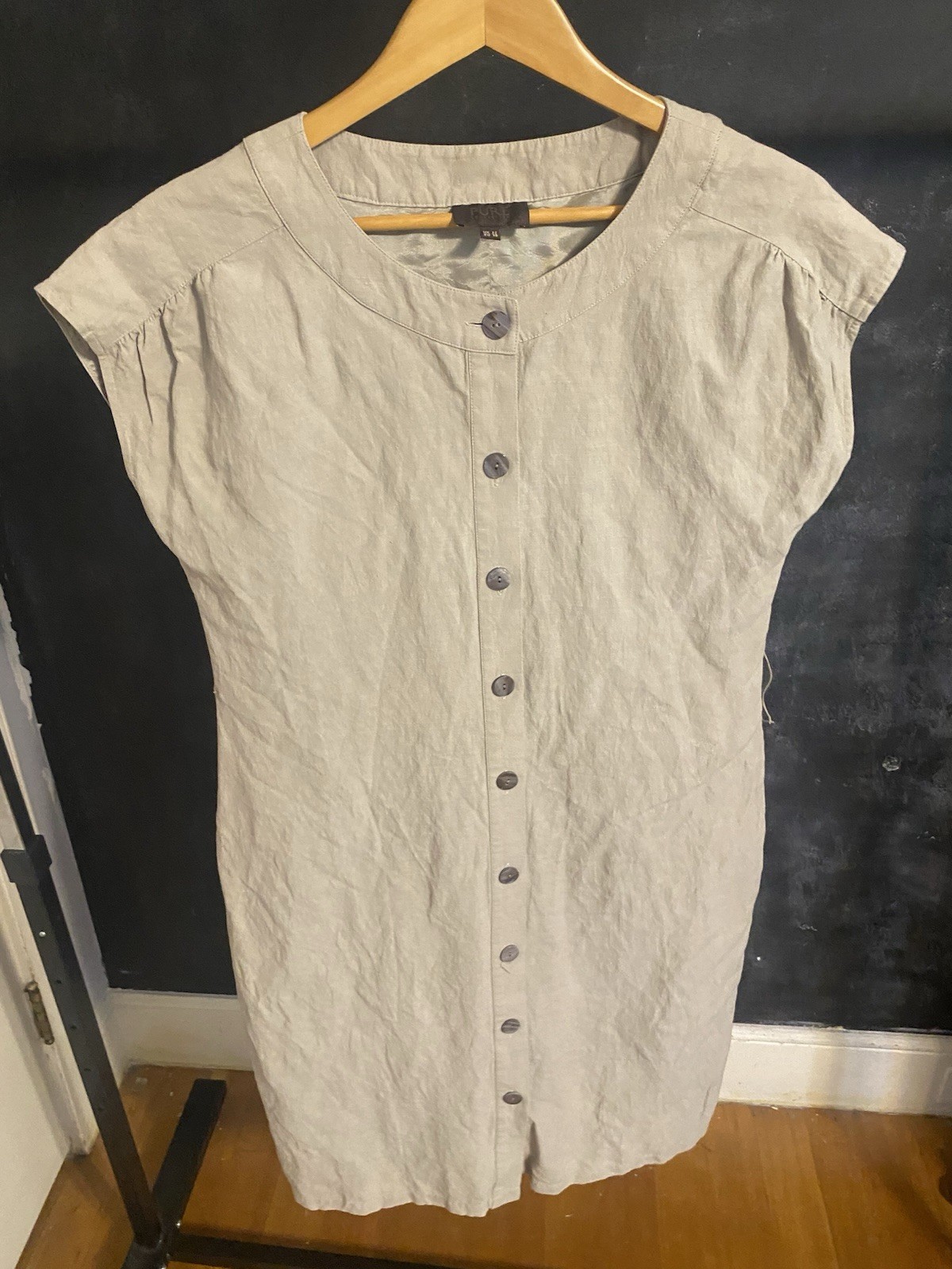 Pure Collection Silk Linen Shirt Dress Women 6 Beige Sleeveless Belted Lined