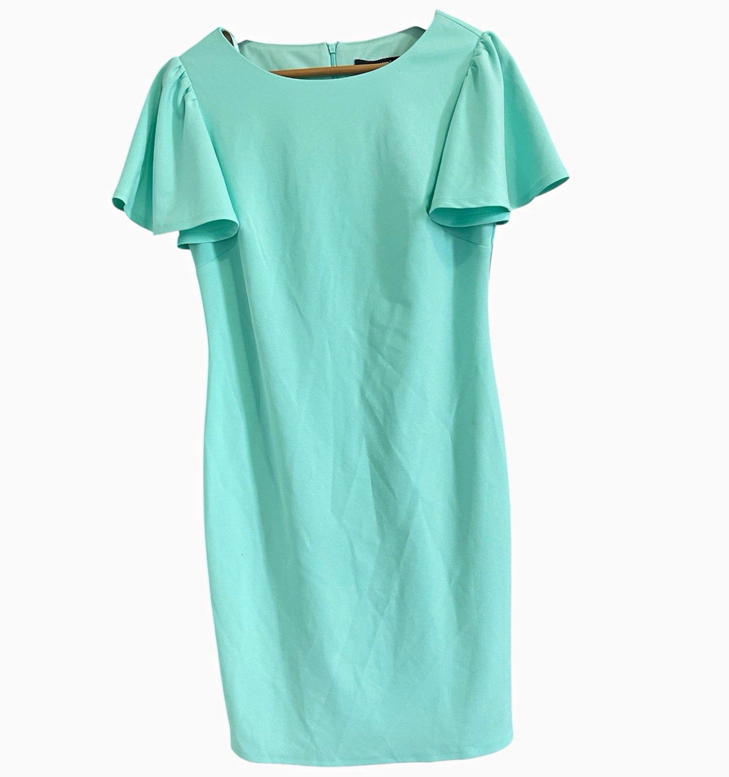 Glamour Mint Green Sheath Dress Boat Neck Flutter Short Sleeve Knee 8