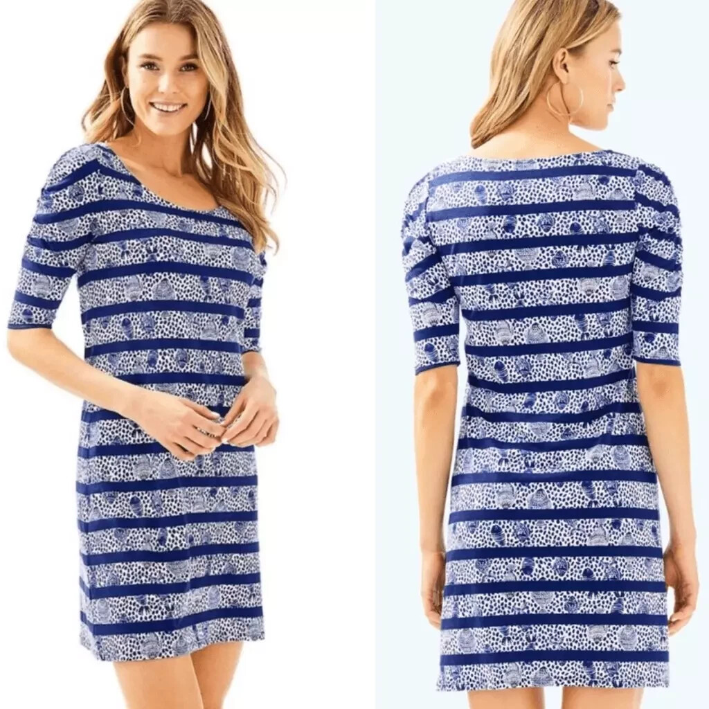 Lilly Pulitzer Womens Lajolla Dress Size S High Tide Navy Heart and Sole Stripe