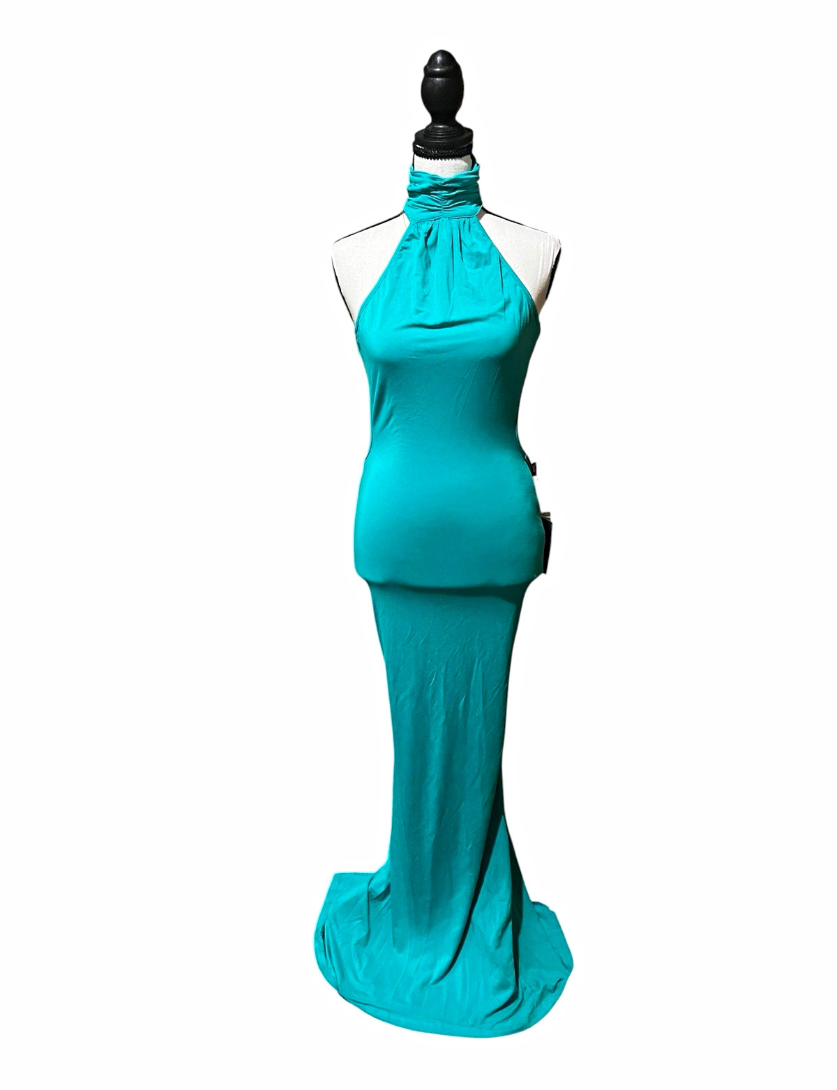 Fashion Nova Teal Halter Open Back Maxi Dress XS | Bodycon Mermaid Gown NWT