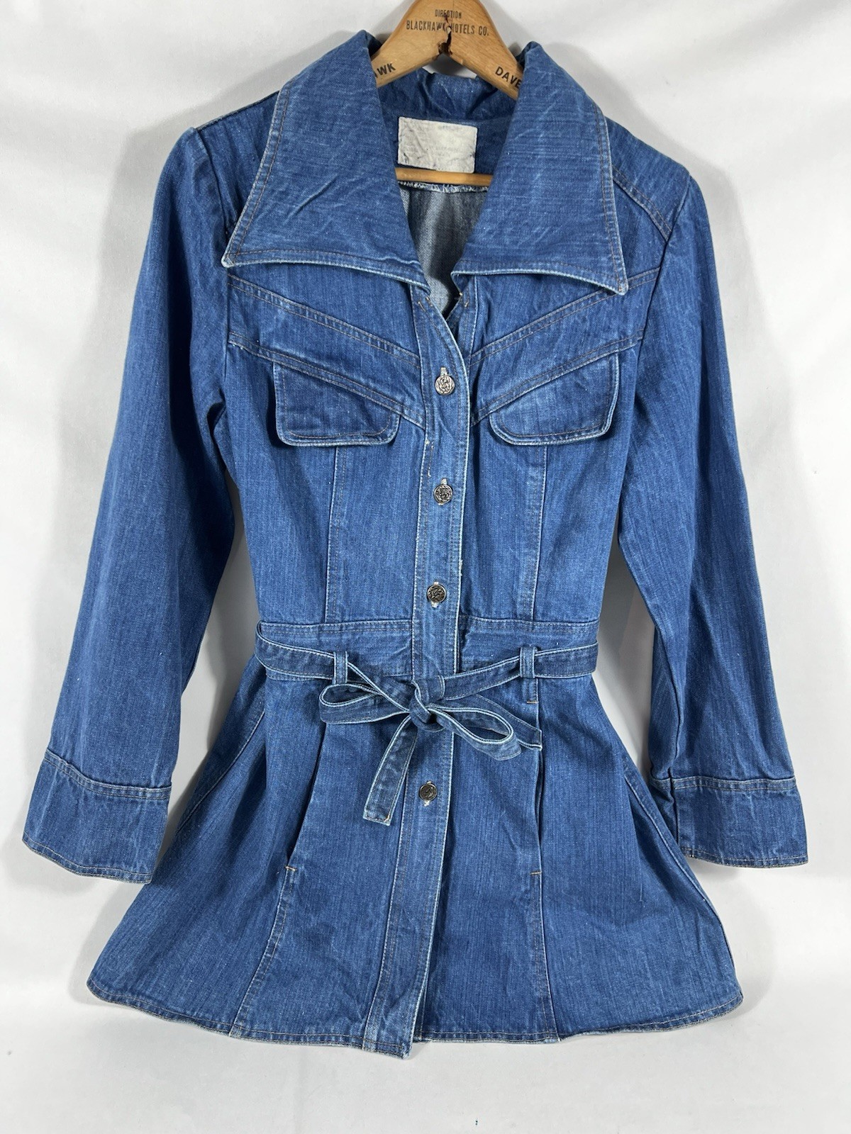 Vintage 60s 70s Denim Dress Jacket Womens M Button Front Western Americana USA