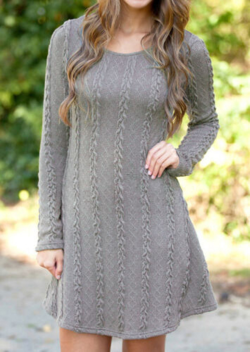 Knitted Sweater Mini Long Sleeve Blouse Women Sweatshirt Dress Tunic Cable