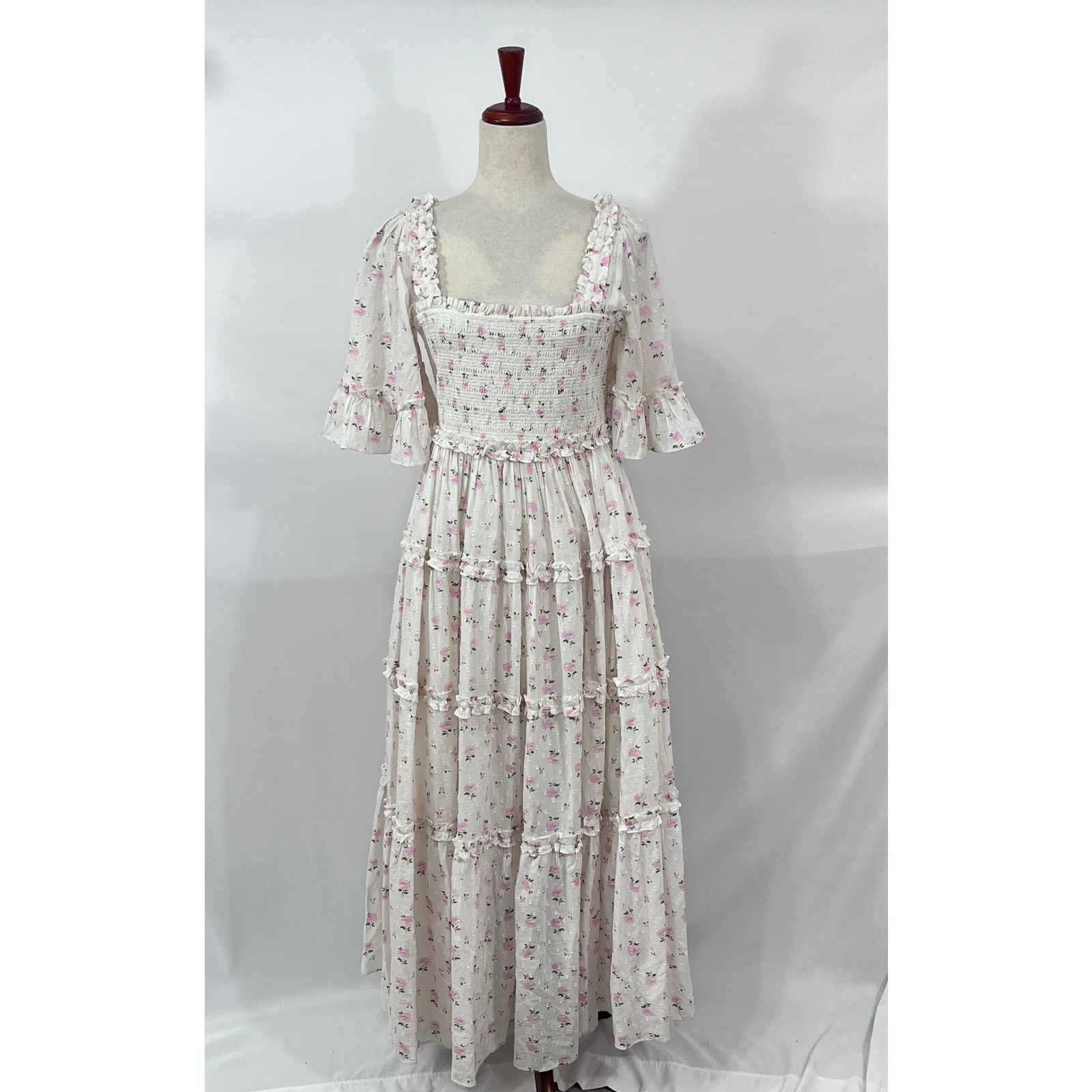 NEEDLE & THREAD Sz 8 US Bijou Rose Smocked Day Ankle Gown Dress