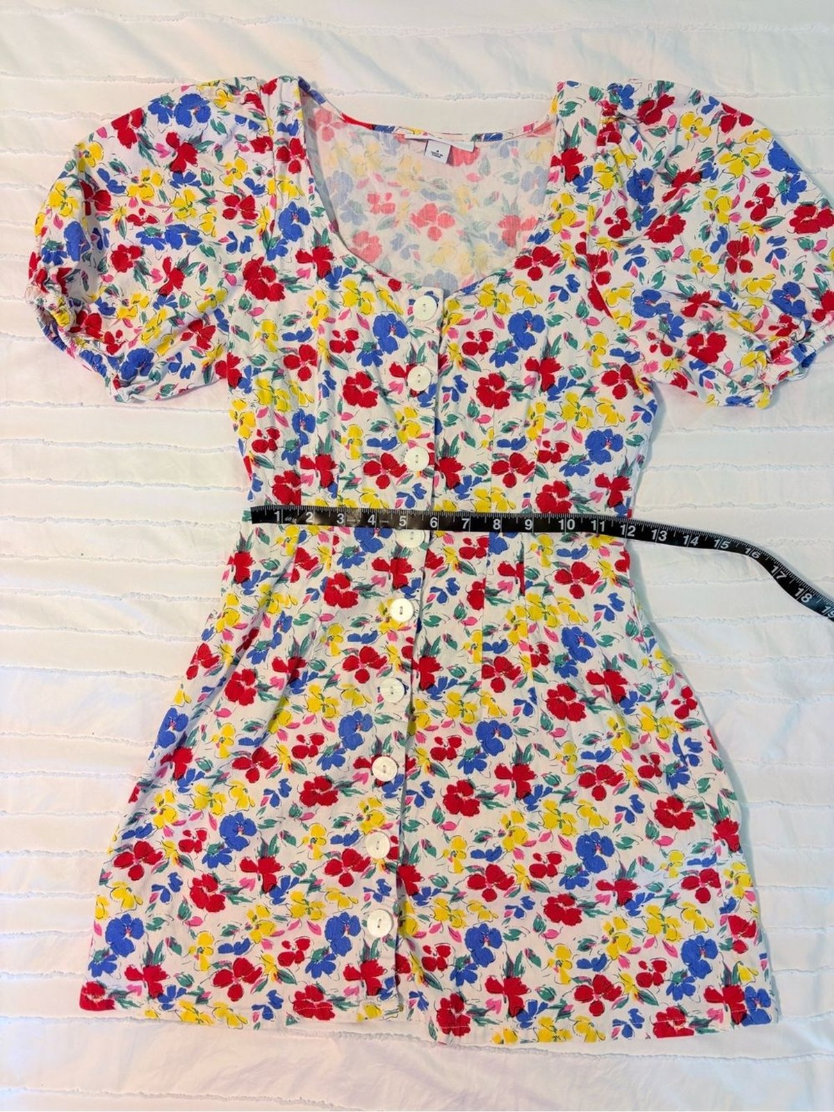 Floral Button-Front Summertime Mini Dress in Red, Blue & Yellow