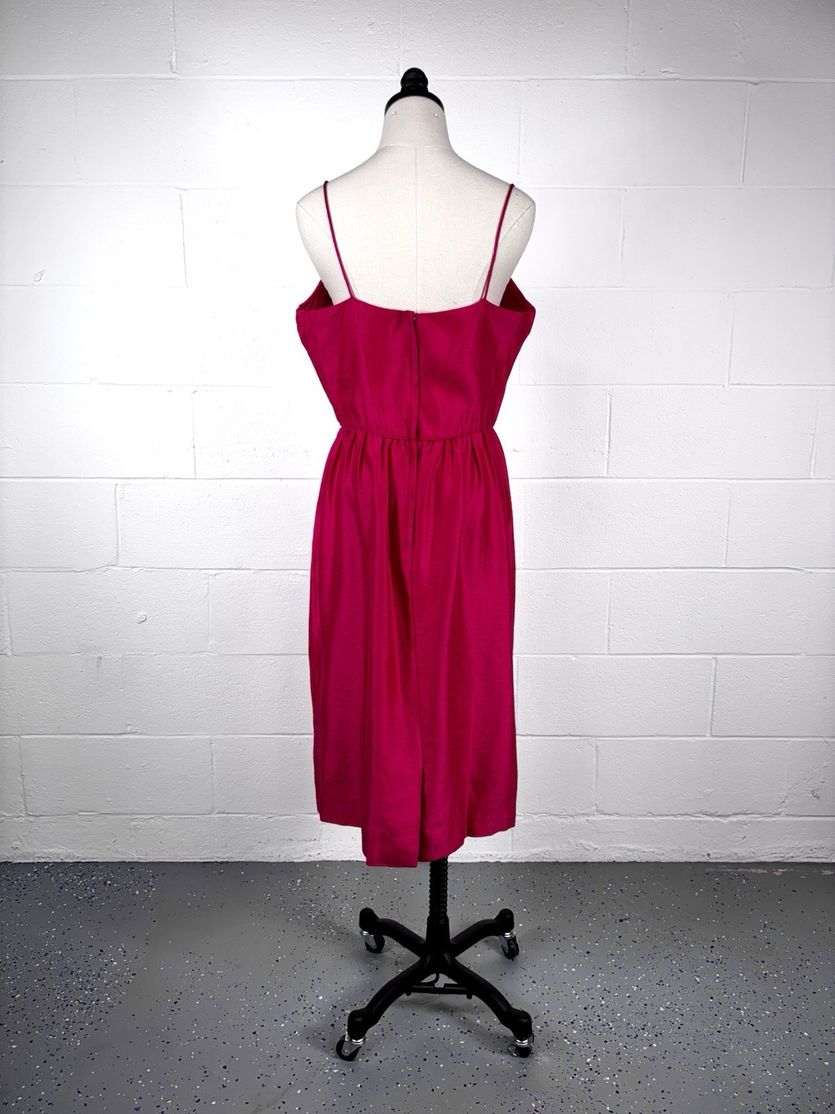 Vintage 60s Hot Pink Cocktail Sheath Dress Silk Dupioni Bombshell Pin-up M 10
