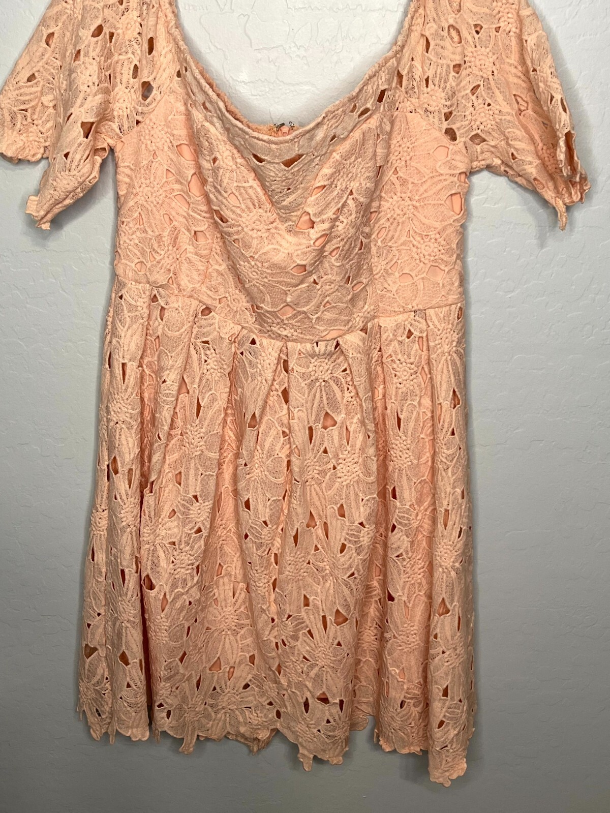 BOOHOO Botique Off Shoulder Lace Blush Skater Dress Size 14 NWT