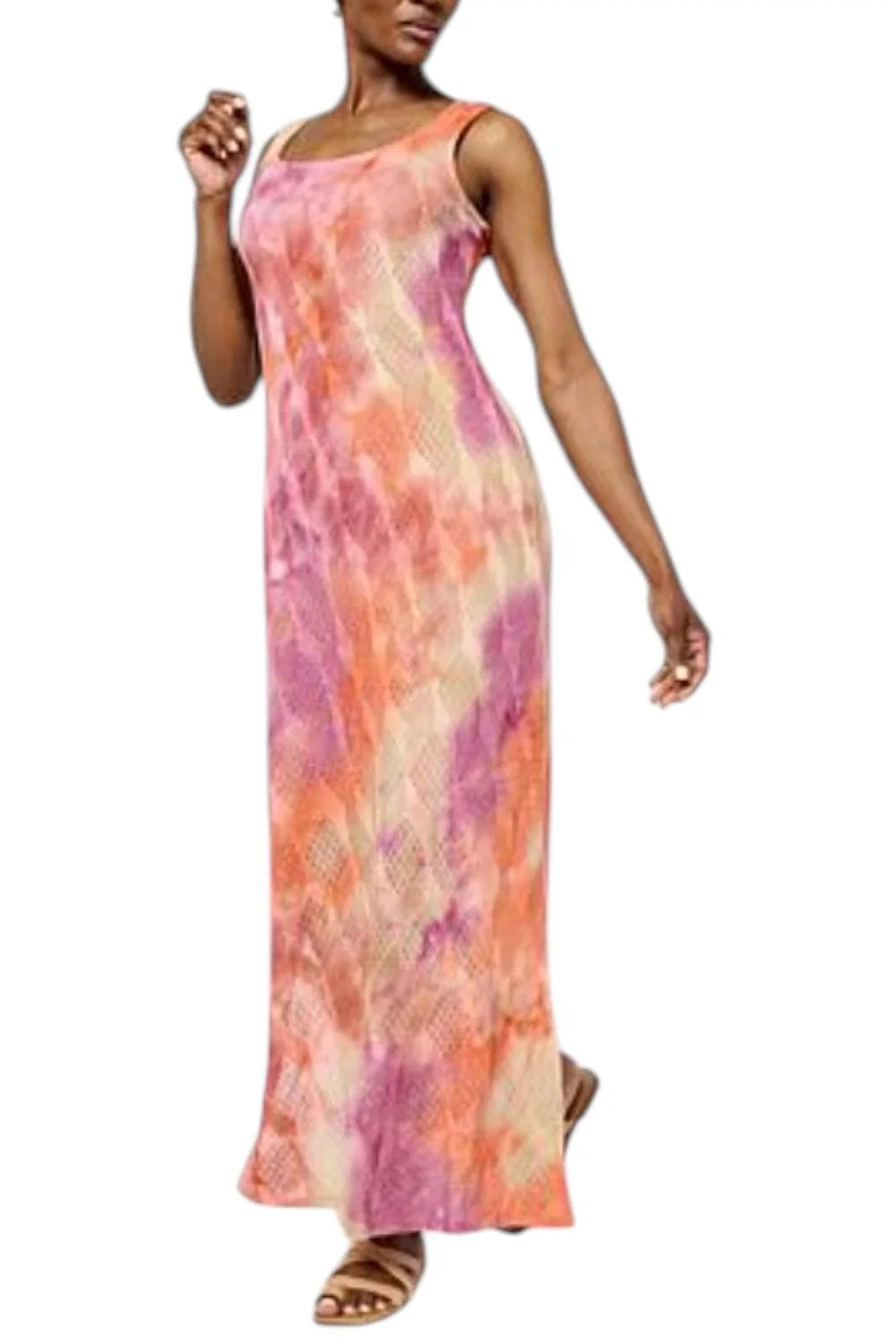 Nina Leonard Women’s Sleeveless Crochet Knit Dress Berry/Tan Multi