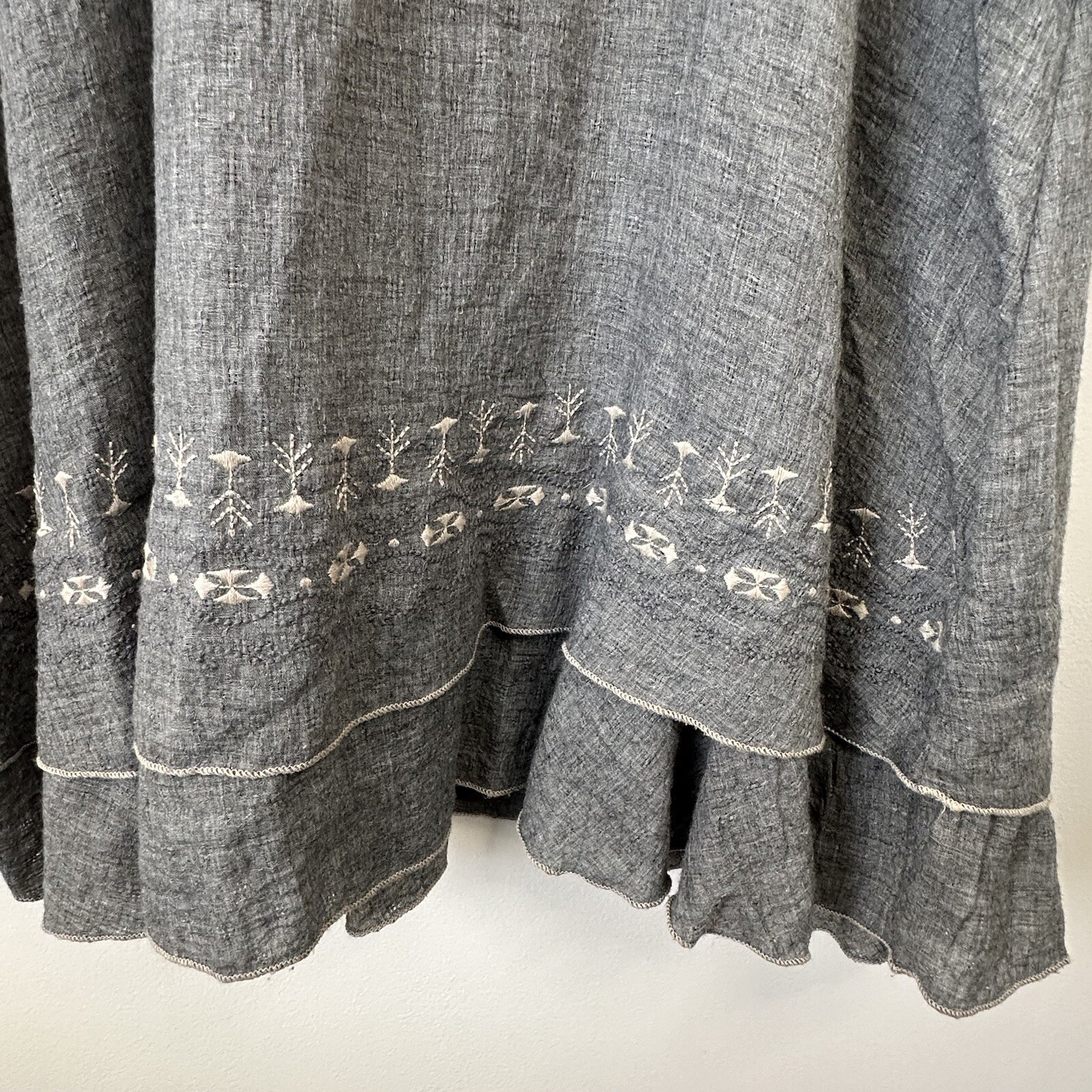 Indigo Soul Tunic Dress Gray Embroidered Boho Indie Knee Length Women Sz Medium