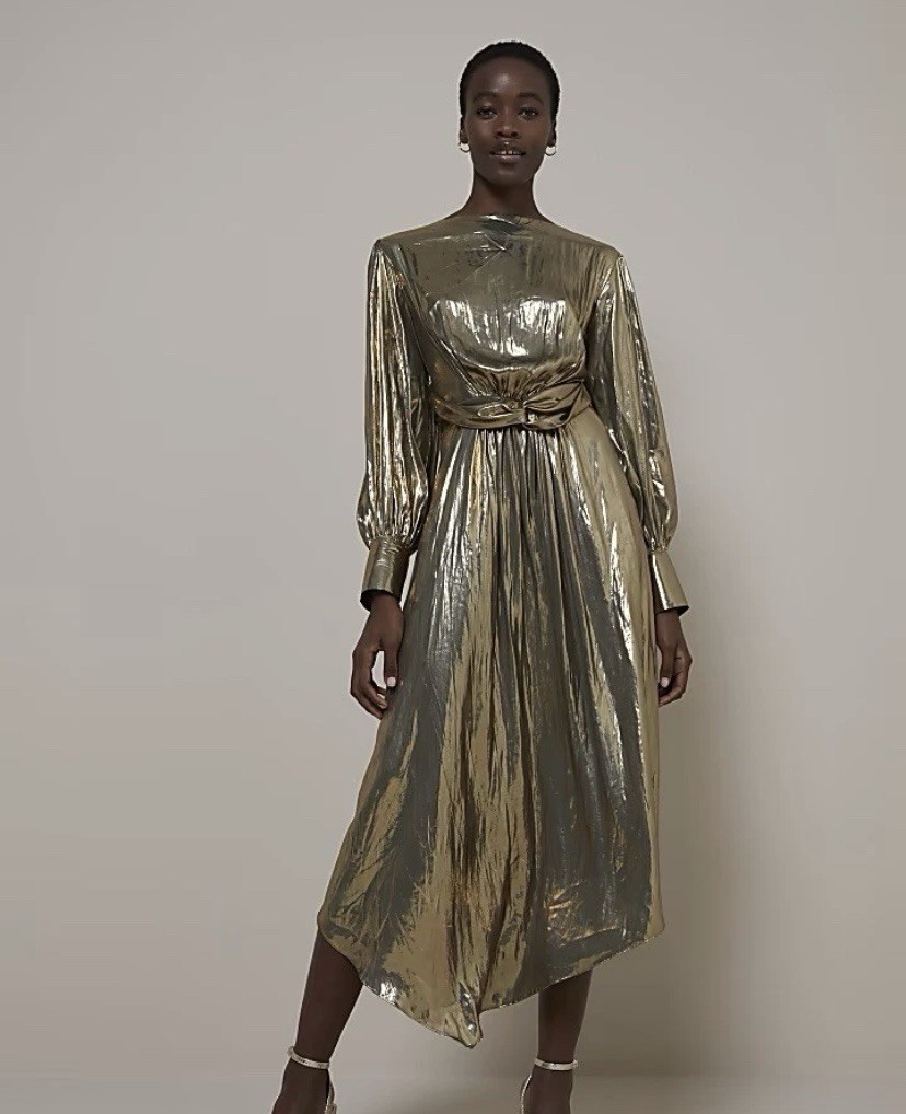 River Island Gold Foil Dress Size UK 14 US 10 FREESHIPPING!