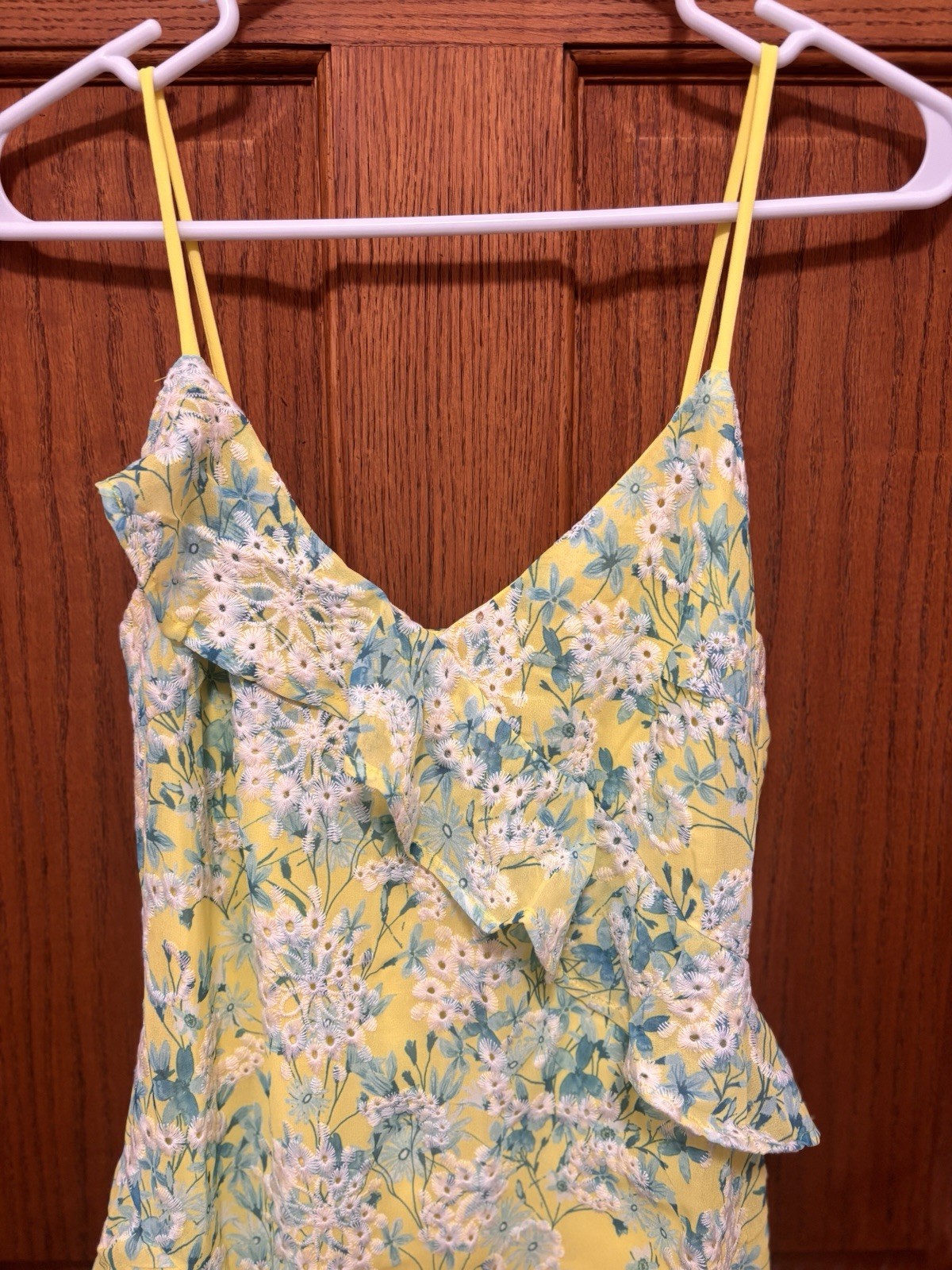 Lost + Wander Yellow Floral Ruffle Spaghetti Strap Maxi Dress. Sz S. NWT