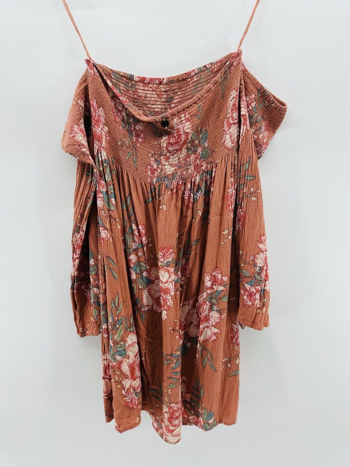 Billabong Off The Shoulder Floral Mini S Boho Festival Peasant SmockedDress HH27