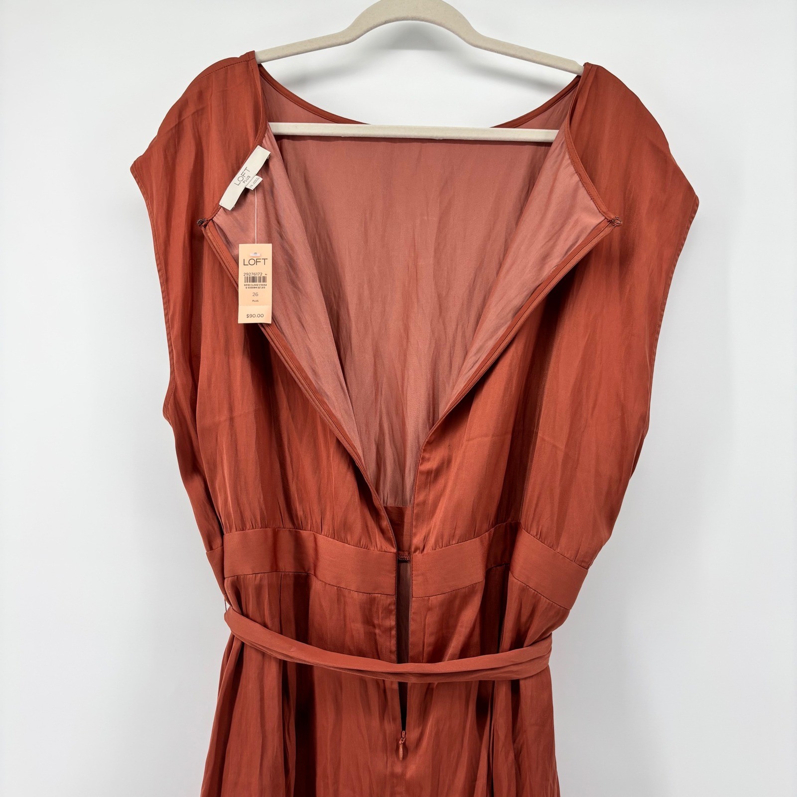LOFT Plus Rust Terracotta Sleeveless Fit & Flare Dress with Waist Tie 26 NWT
