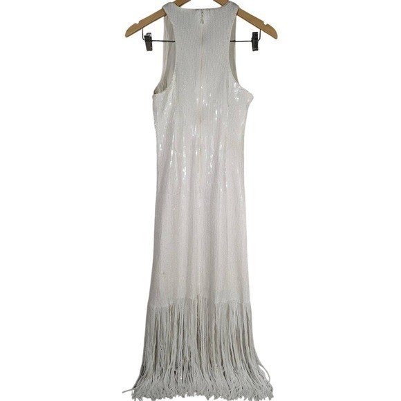 J. Crew Collection White Sequin Fringe Maxi Dress Formal Evening Gown Size 2