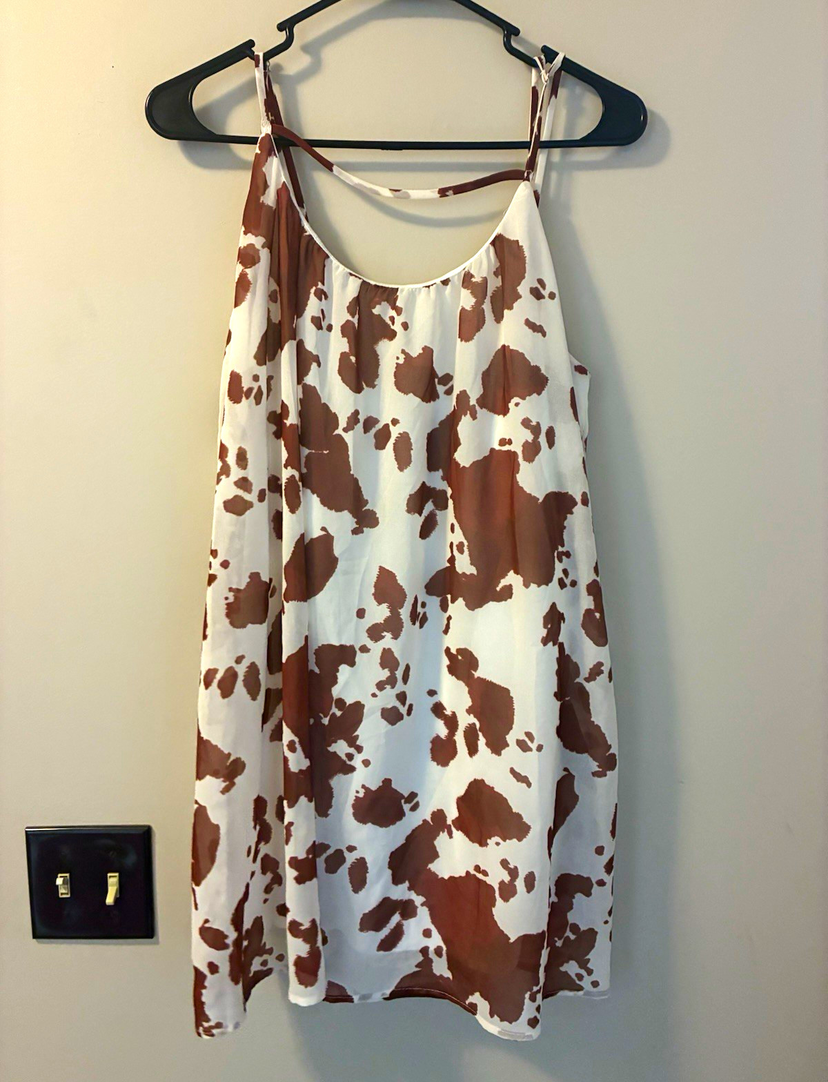 Women’s White & Brown Cow Print Spaghetti Strap Cami Tank Top S/M