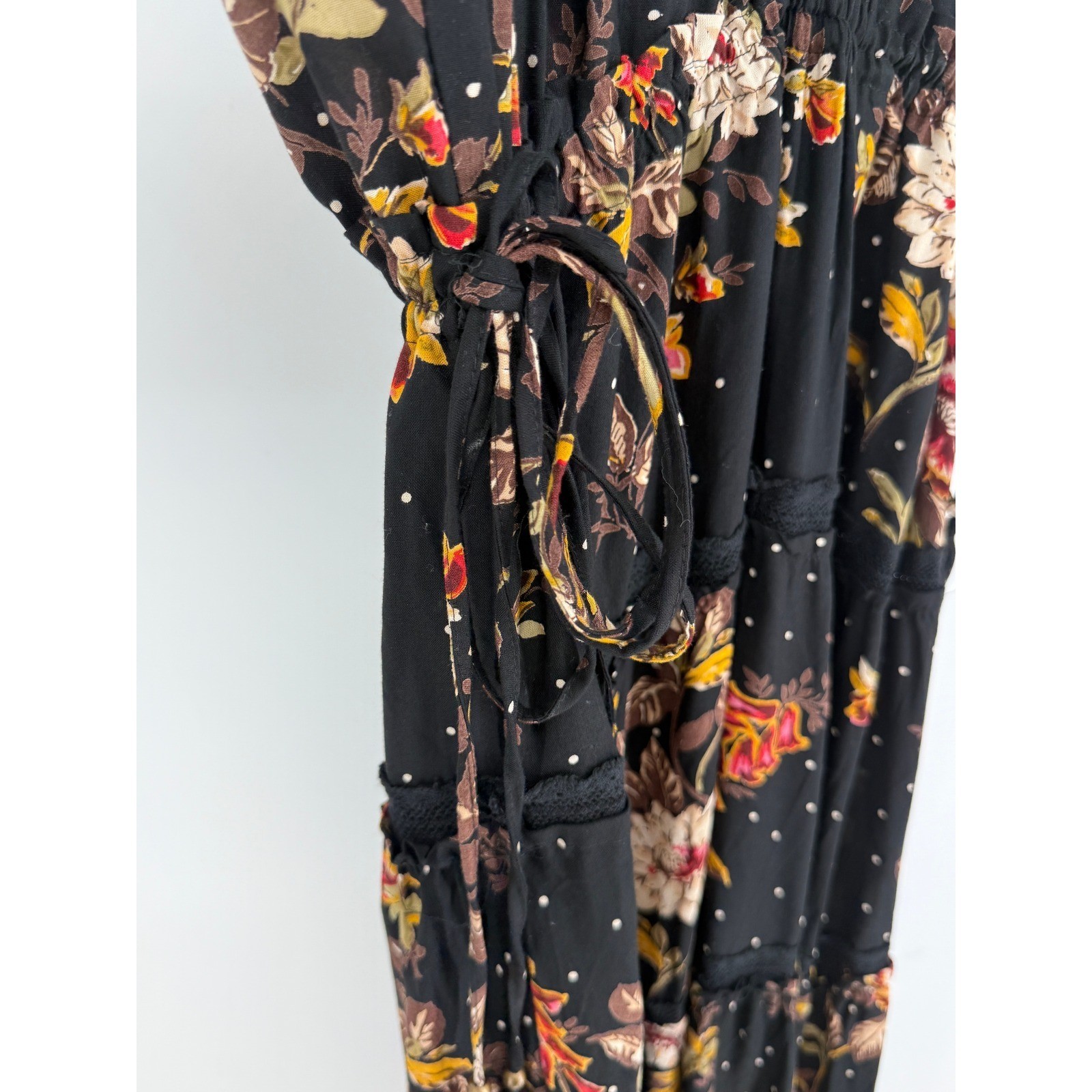 Nostalgia Womens Dark Romantic Floral Tiered Lace Maxi Dress XL Fairy Grunge