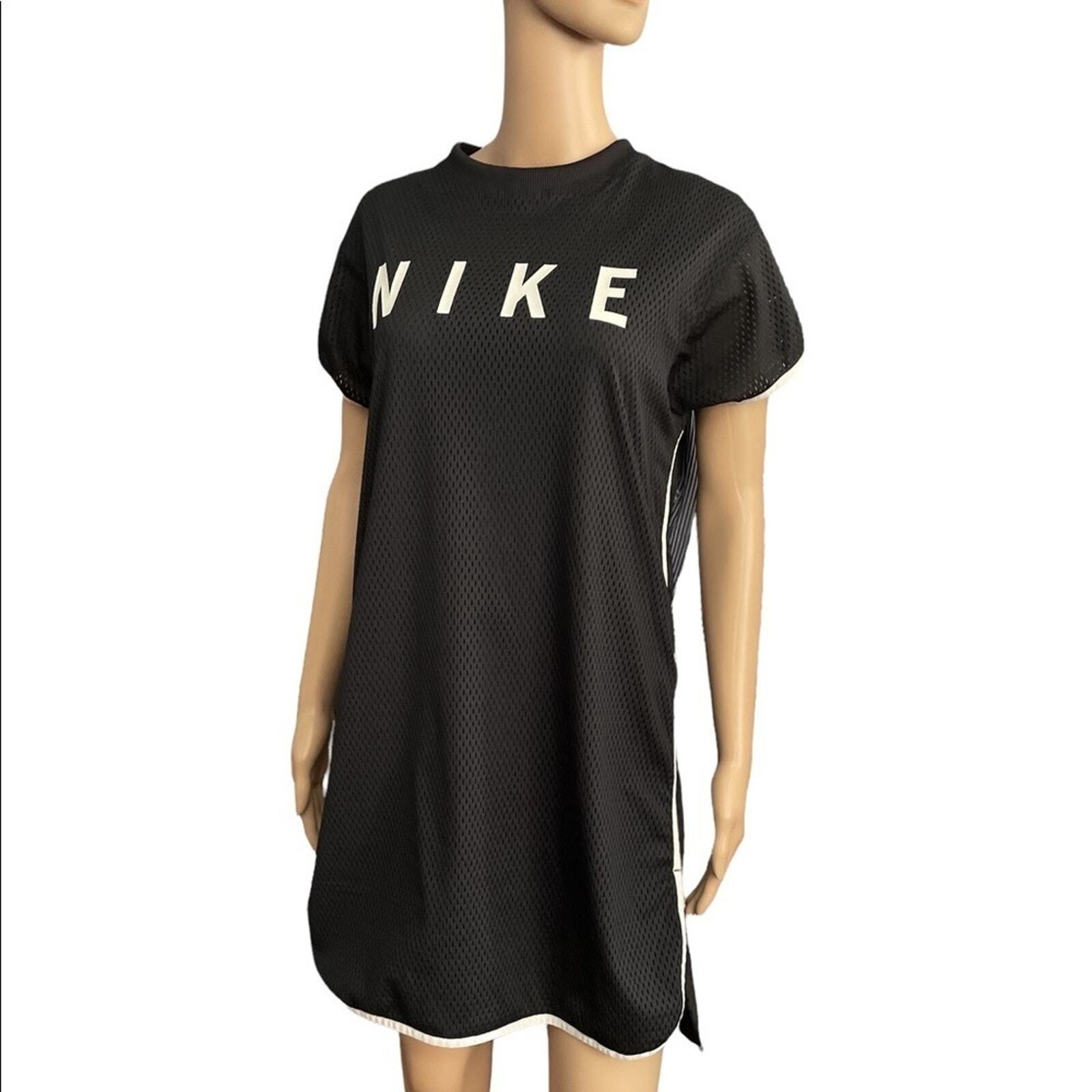Vintage 90s Nike Mini Dress XS Athletic Sportwear Mesh Tennis White Trim Black