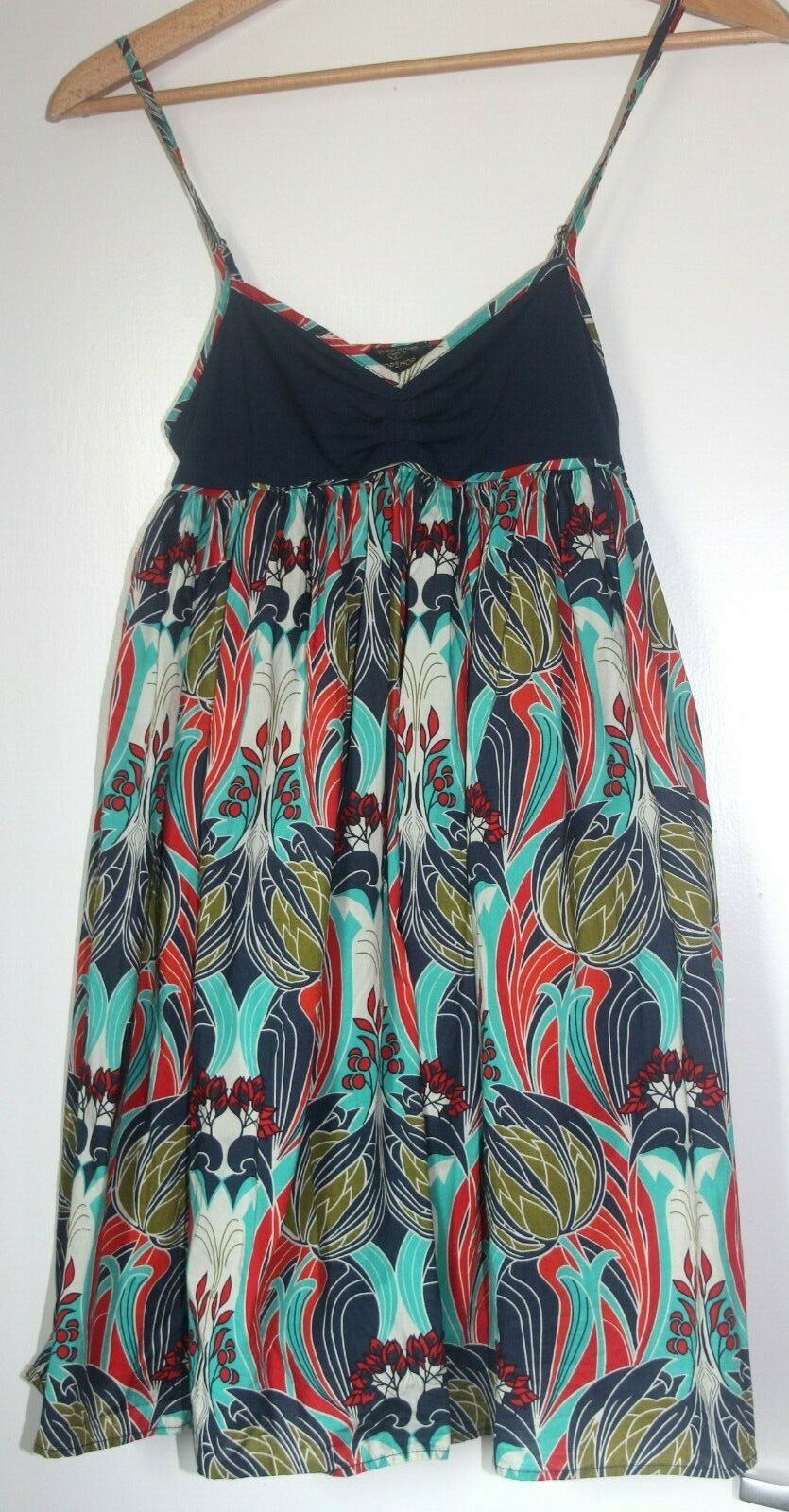 KATE MOSS TOPSHOP BLUE WHITE RED GREEN NAVY LIBERTY NOUVEAU SUN DRESS UK 6 34 2