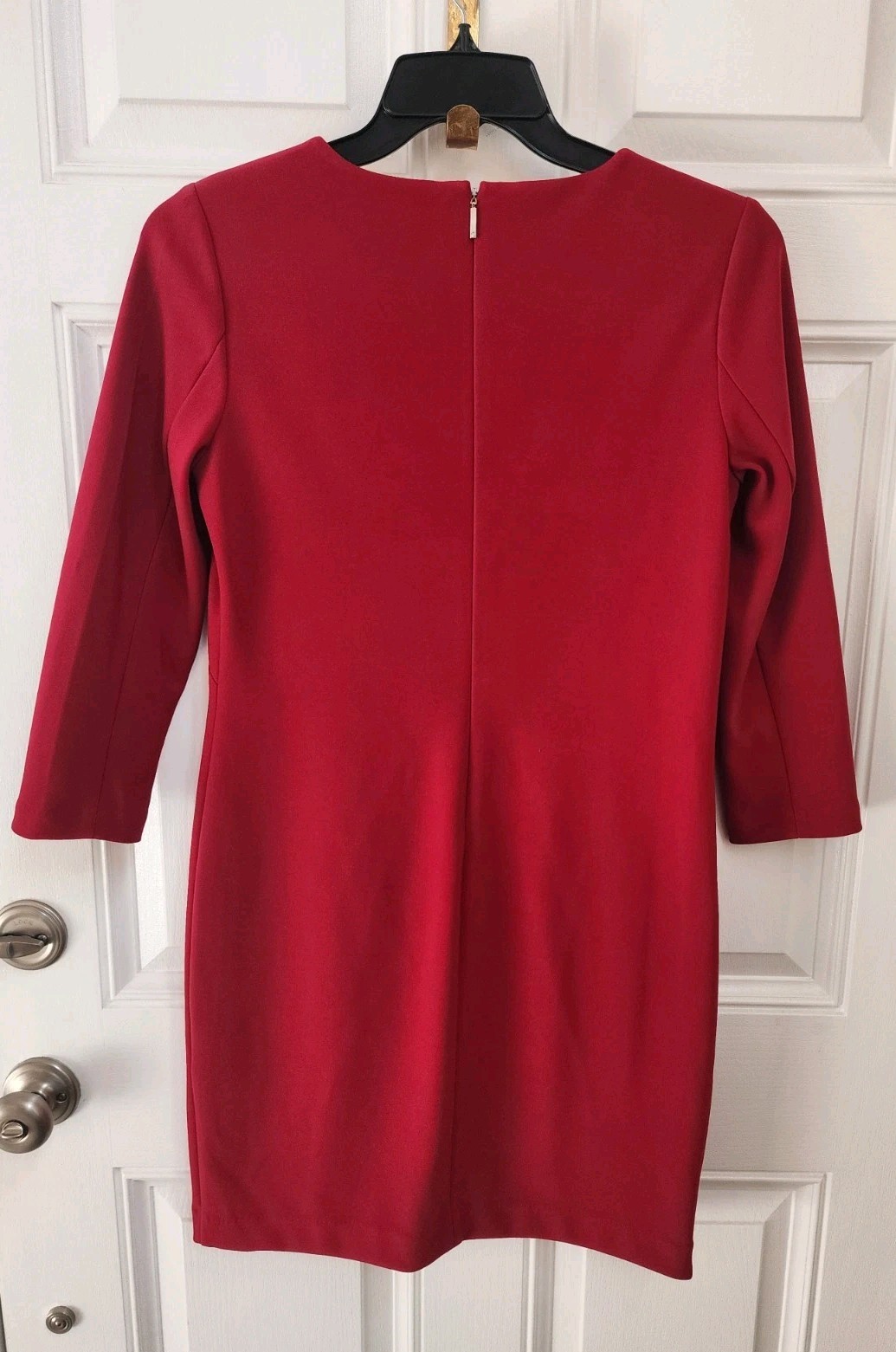 RALPH LAUREN Red Logo Button Round Neck Long Sleeve Stretch Sheath Dress Sz 8