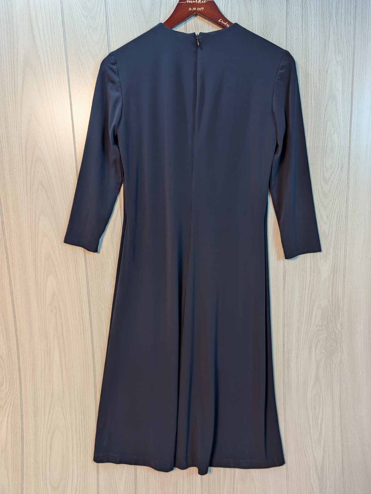 Ralph Lauren Collection Mini V Neck Midi Day Dress Sz 10 3/4 Sleeve Black
