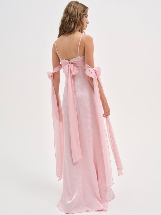$489 NWT For Love And Lemons “Sheila” Chiffon Maxi Gown in Pink #2 Sz X-Small