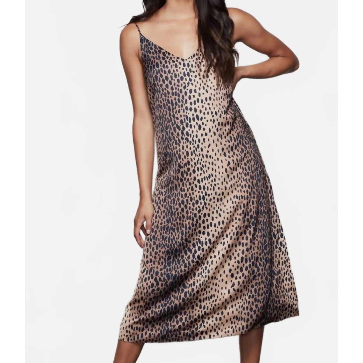 GOOD AMERICAN Feline Fine Midi Tank Dress in Cheetah SZ 2 (M)