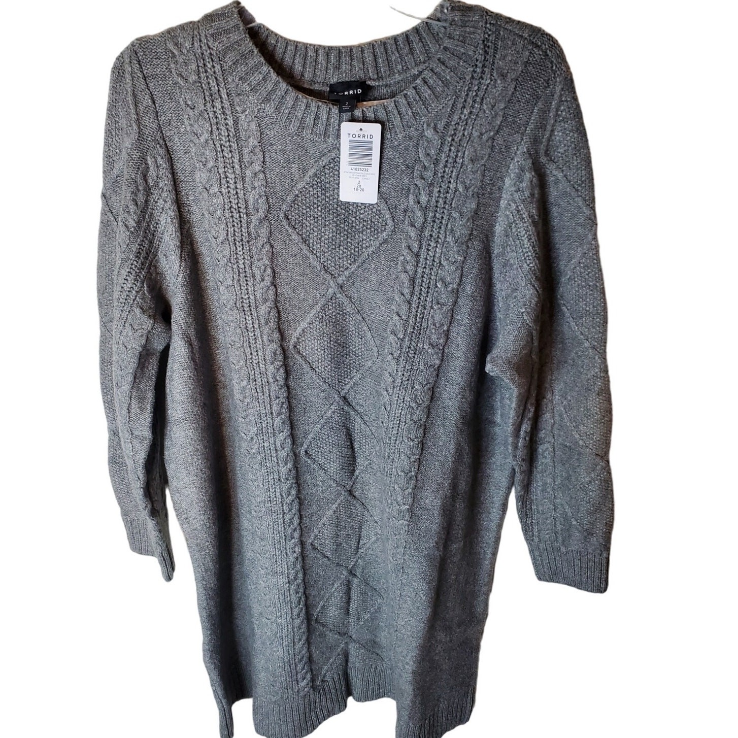 Torrid at the Knee Cotton Acrylic Cable Knit Dress, Heather Grey, 2X, NWT