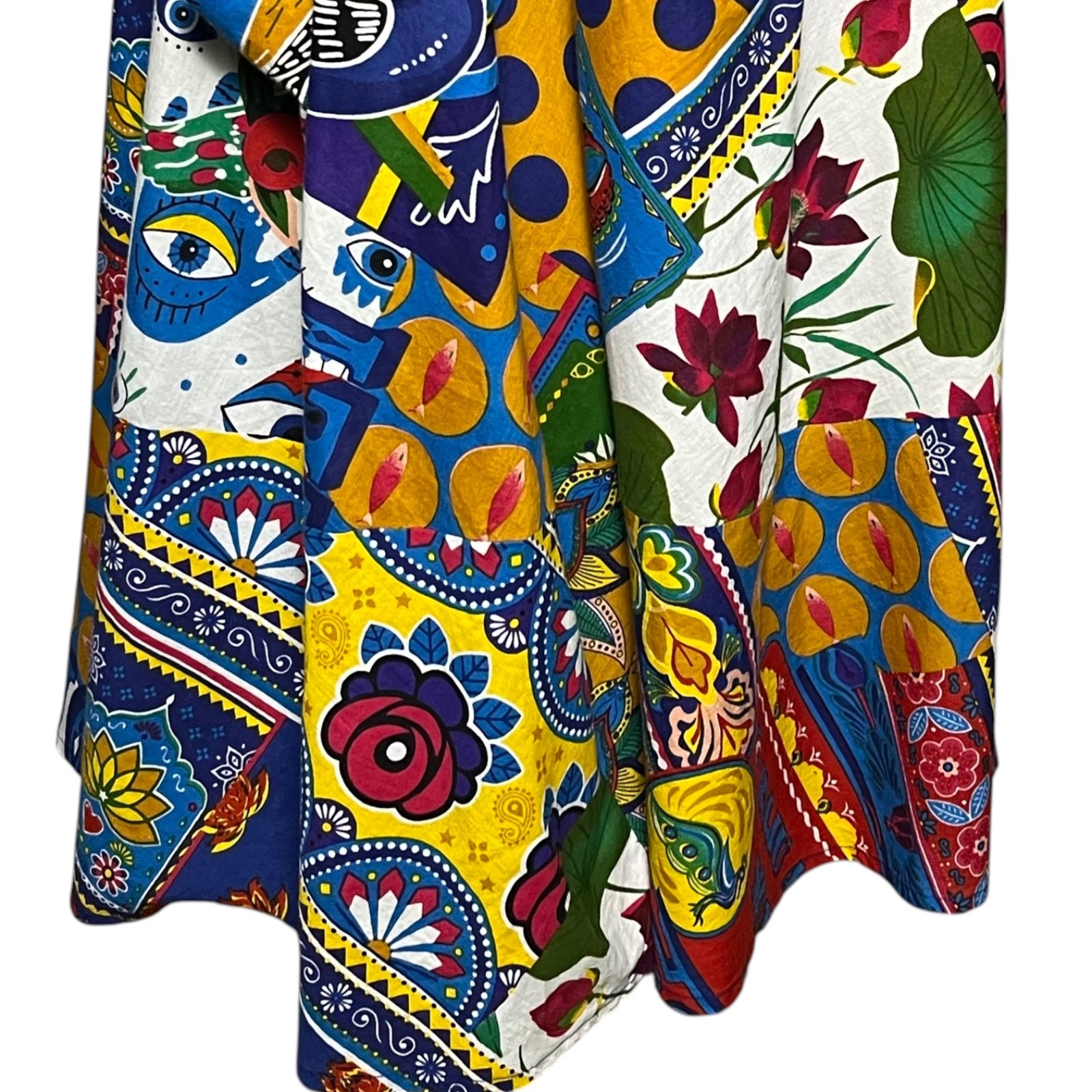 Orientique Amritsar Organic Cotton Patchwork Midi Dress Art Print Size Small