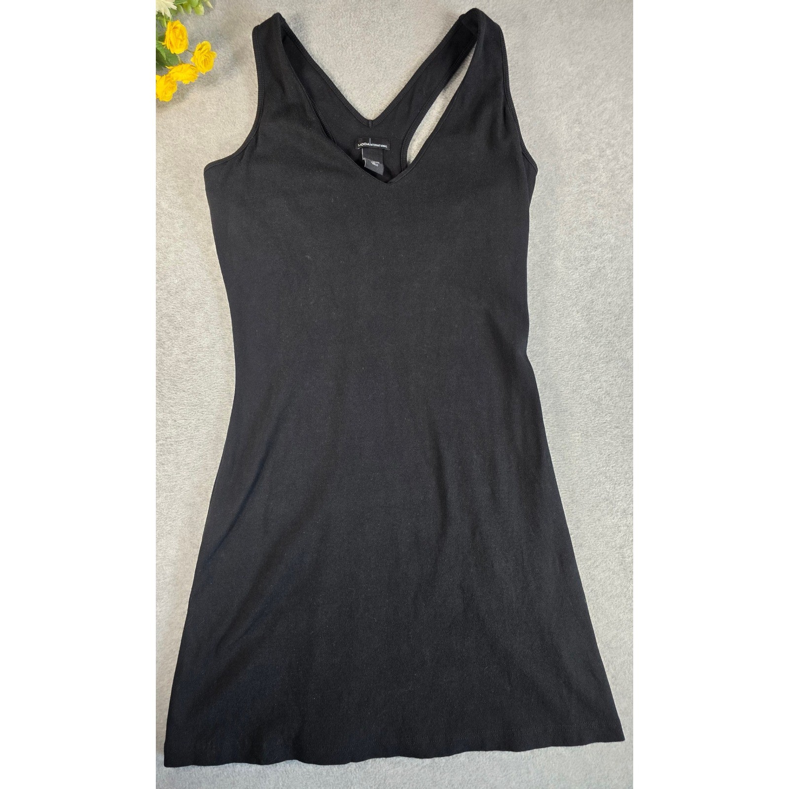 Moda International Black Racerback Shelf Bra V-Neck Tank Sundress Size Large