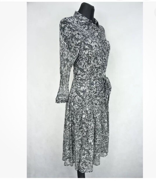 New $290 All Saints Eley Rosey Black Grey Midi Floral Women’s US 4 Viscose D9