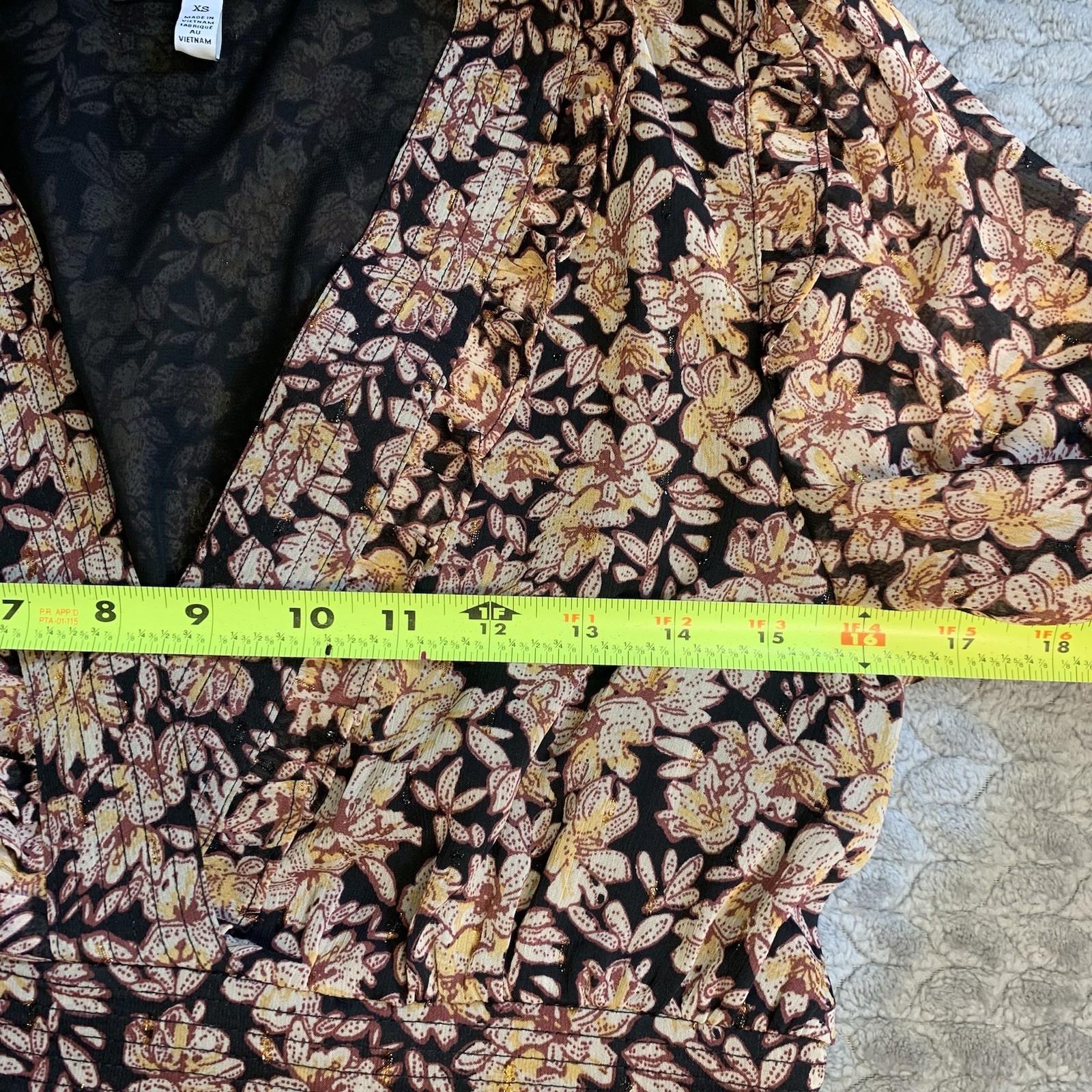 Jessica Simpson Floral Shift Dress Ruffles Sz XS Black, Gold, Brown