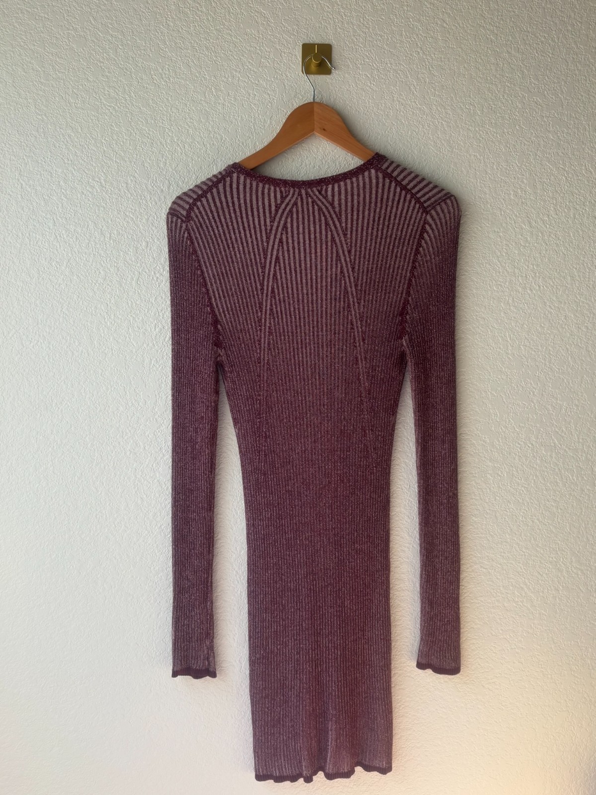 Rag & Bone NY Ribbed Button Front Knit Sweater Dress Cardigan Burgundy Large