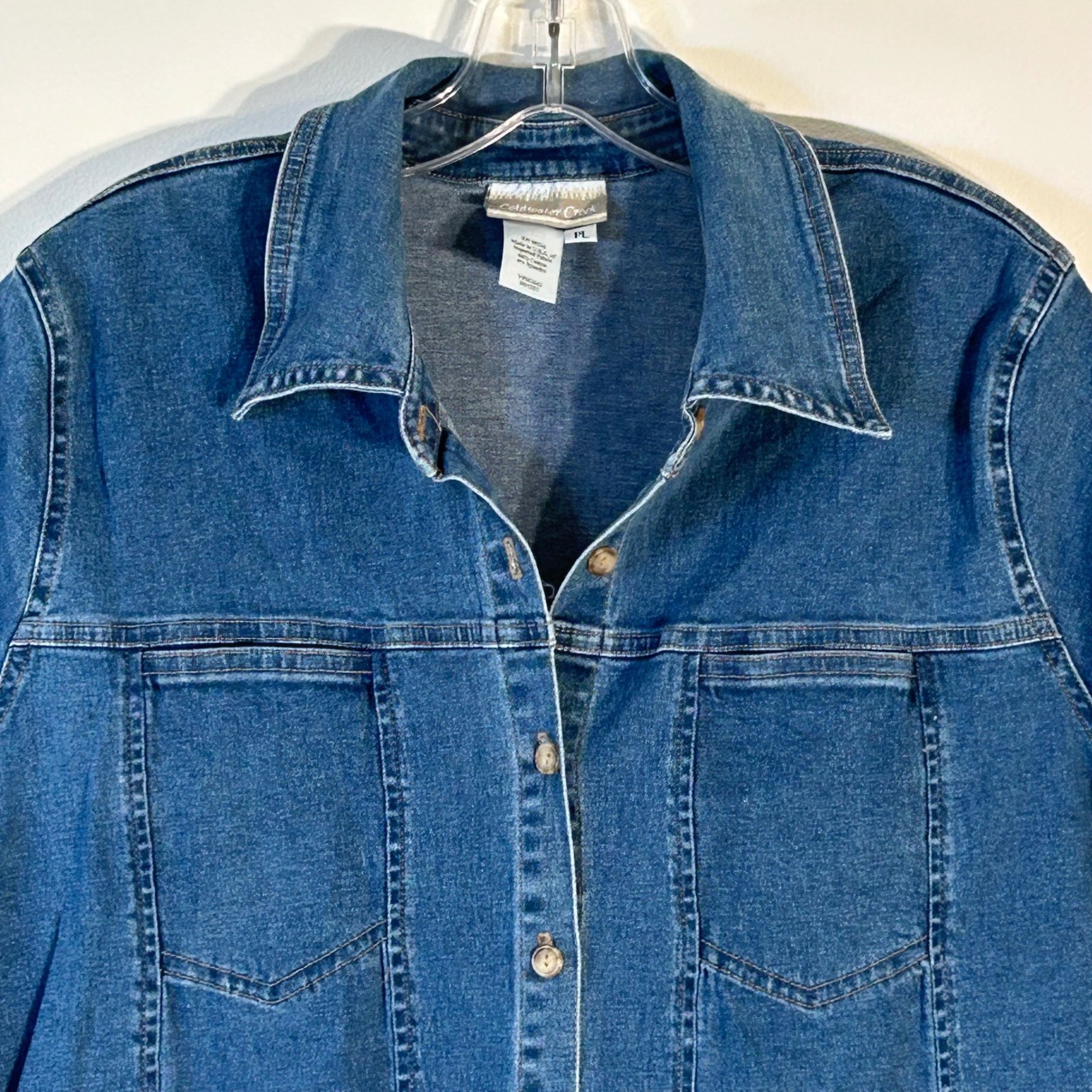 Coldwater Creek Blue Denim Button Front Shirt Dress PL Short Sleeve Medium Wash