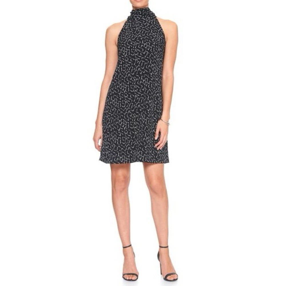 Banana Republic Black/White Geometric High Neck Sleeveless Shift Dress 4