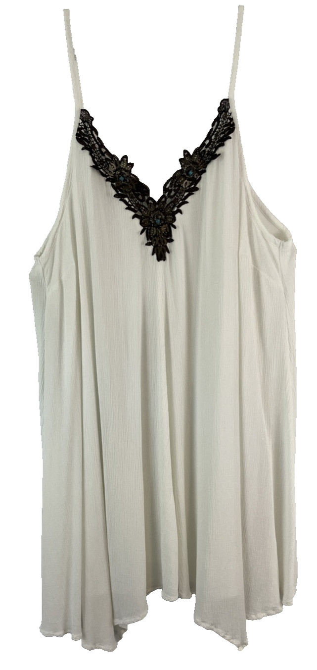 Venus Spaghetti Strap Slip Dress Midi 3X White V Neck Lace Accents Women ZR18