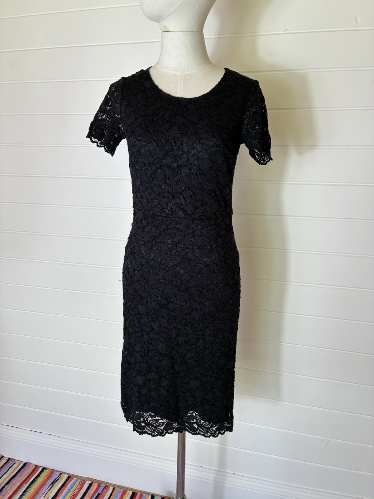 THE WHITE COMPANY DARK NAVY LACE OVERLAY DRESS WEDDING GUEST RACES DRESSY 6 8