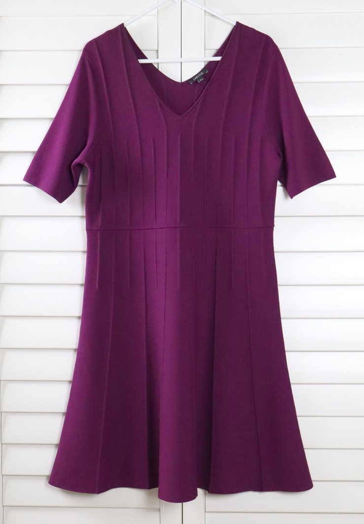 CARLISLE New York $570 Solid Purple Stretch Knit A-Line Sweater Dress Size Large