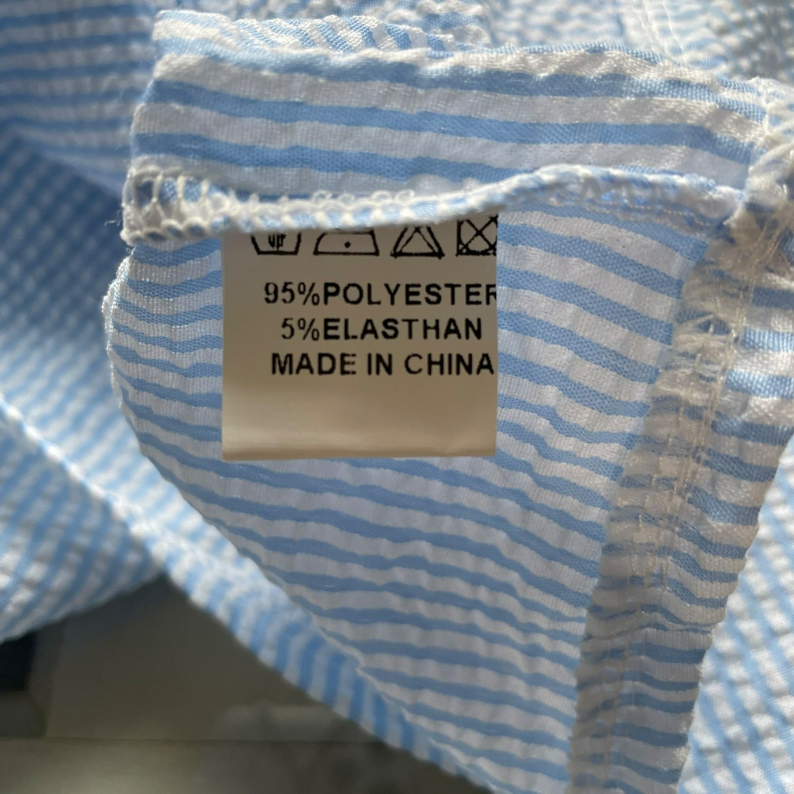 Seersucker Sun Dress Size Small Cold Shoulder Stripe Ruffle Blue White Blend