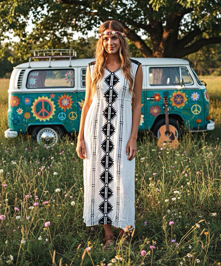Xhilaration Cream & Black Geometric Maxi Dress V-Neck Sleeveless Lined M