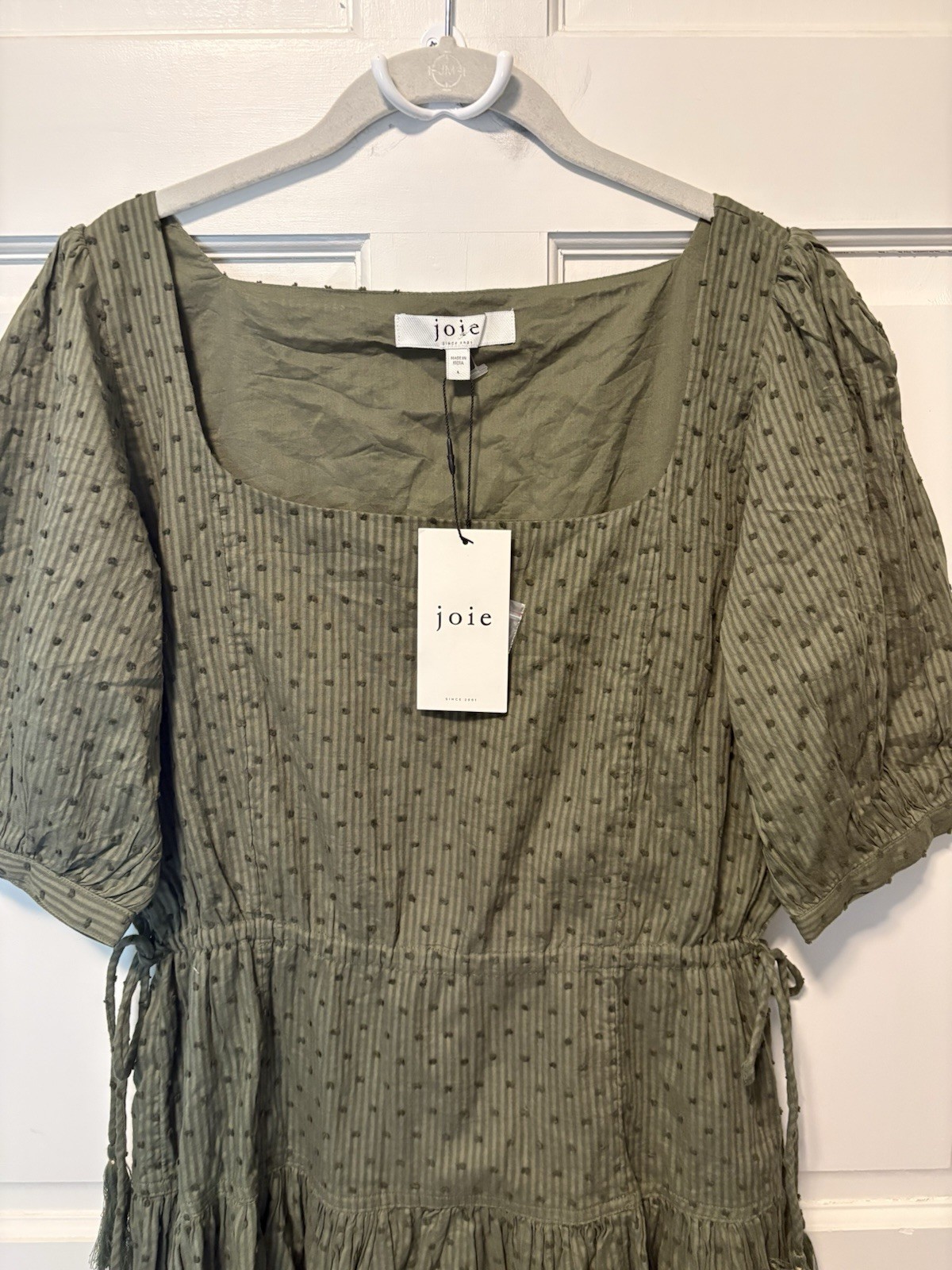 NWT Joie Nashua Olive Green Dot Tie Cotton Midi Women’s Dress L Large New