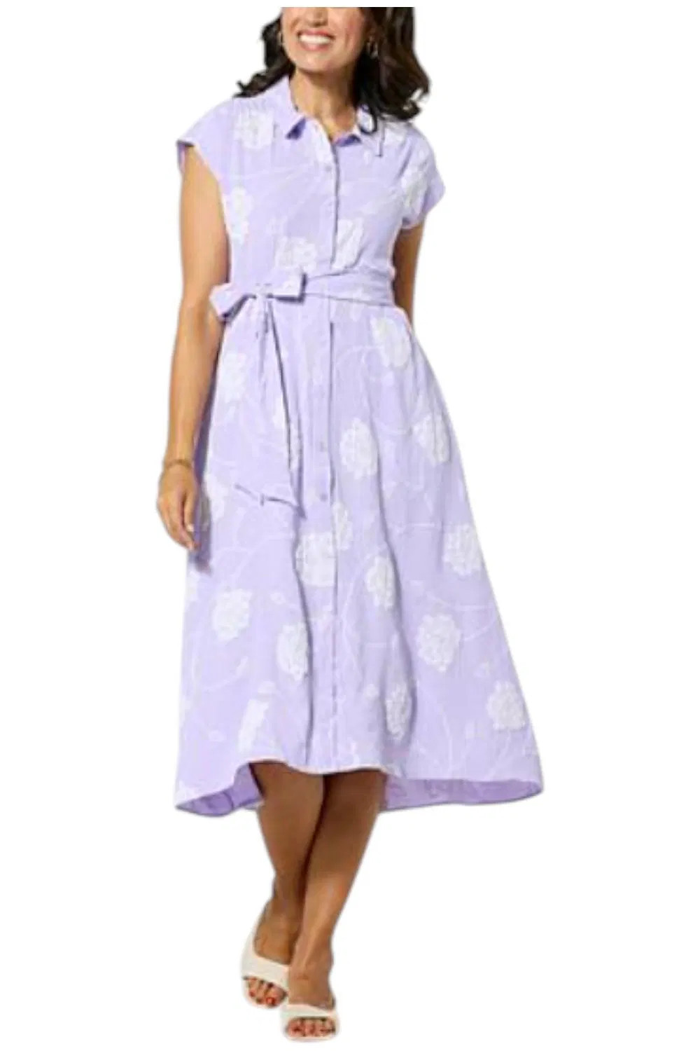 Nina Leonard Women’s Puffed Print Hi-Low Shirtdress Lavender