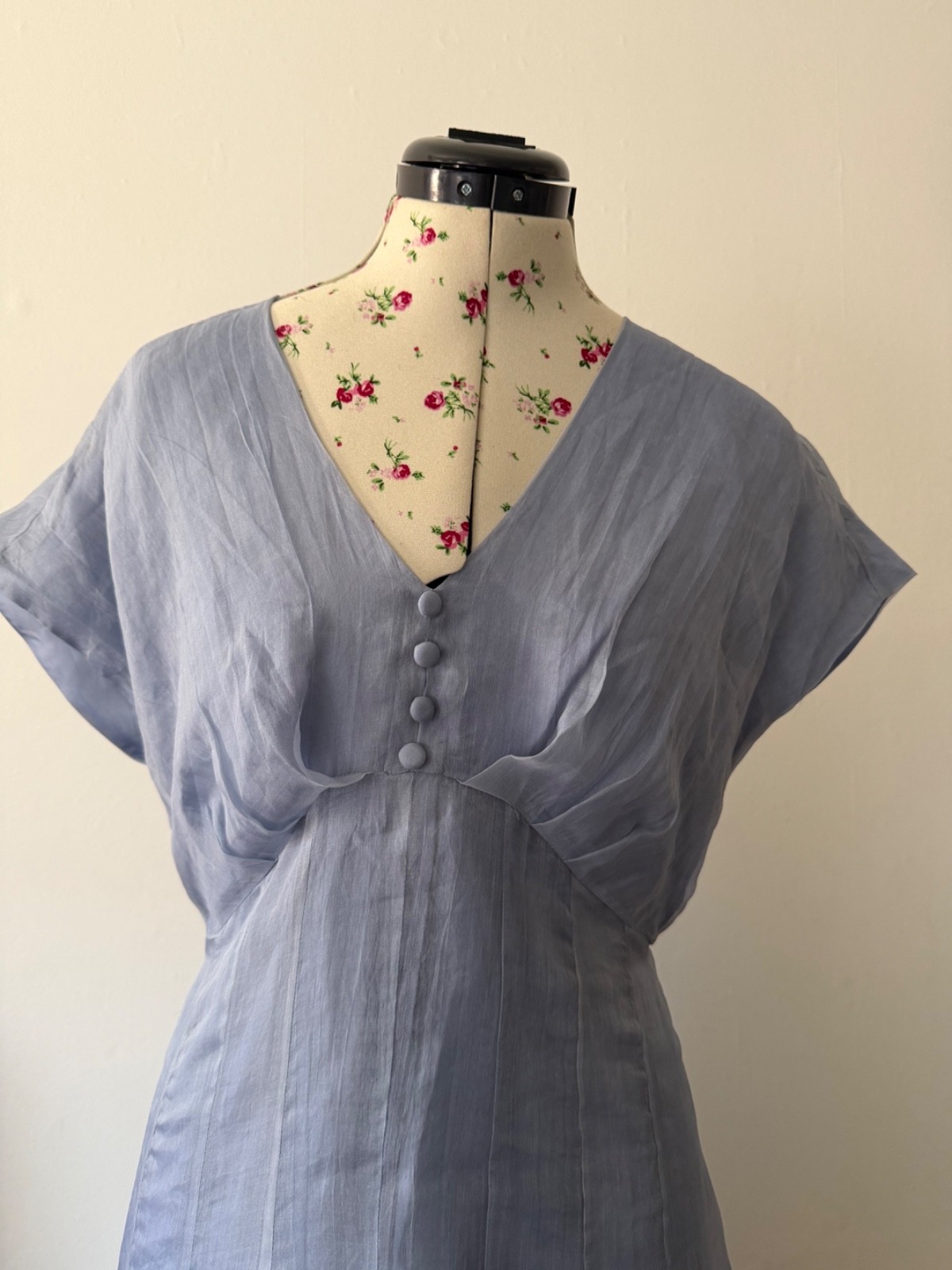 Nancy Mac 100% Pure Silk Dress Size 2 UK 8–10 Blue Shimmer Occasion Midi Dress