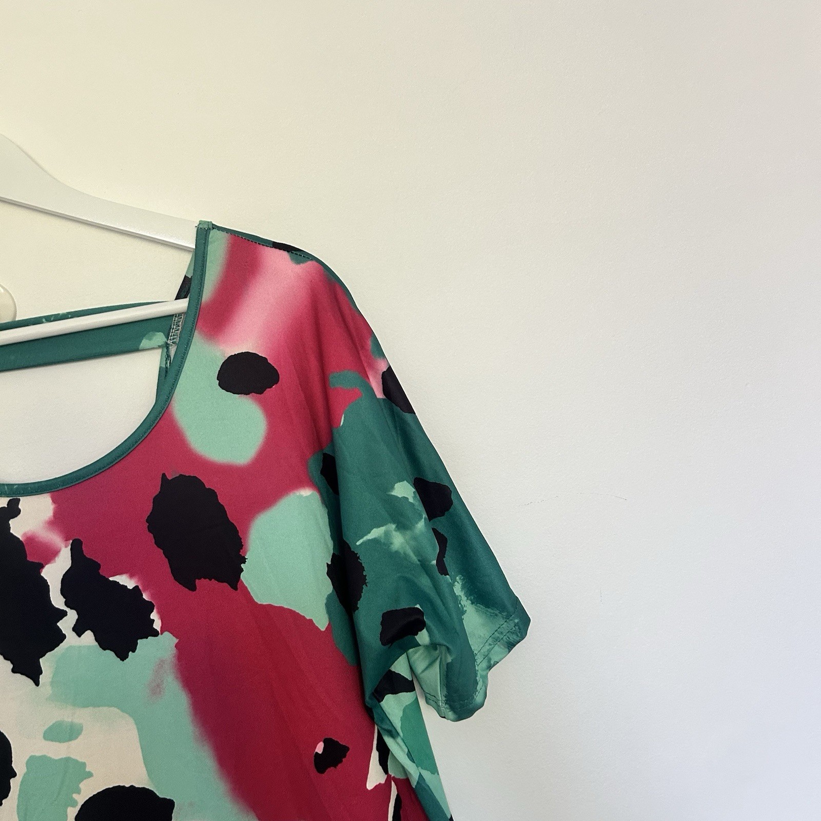 Summer Dress Womens One Size Pink Green 3/4 Sleeve Round Neck Midi Casual