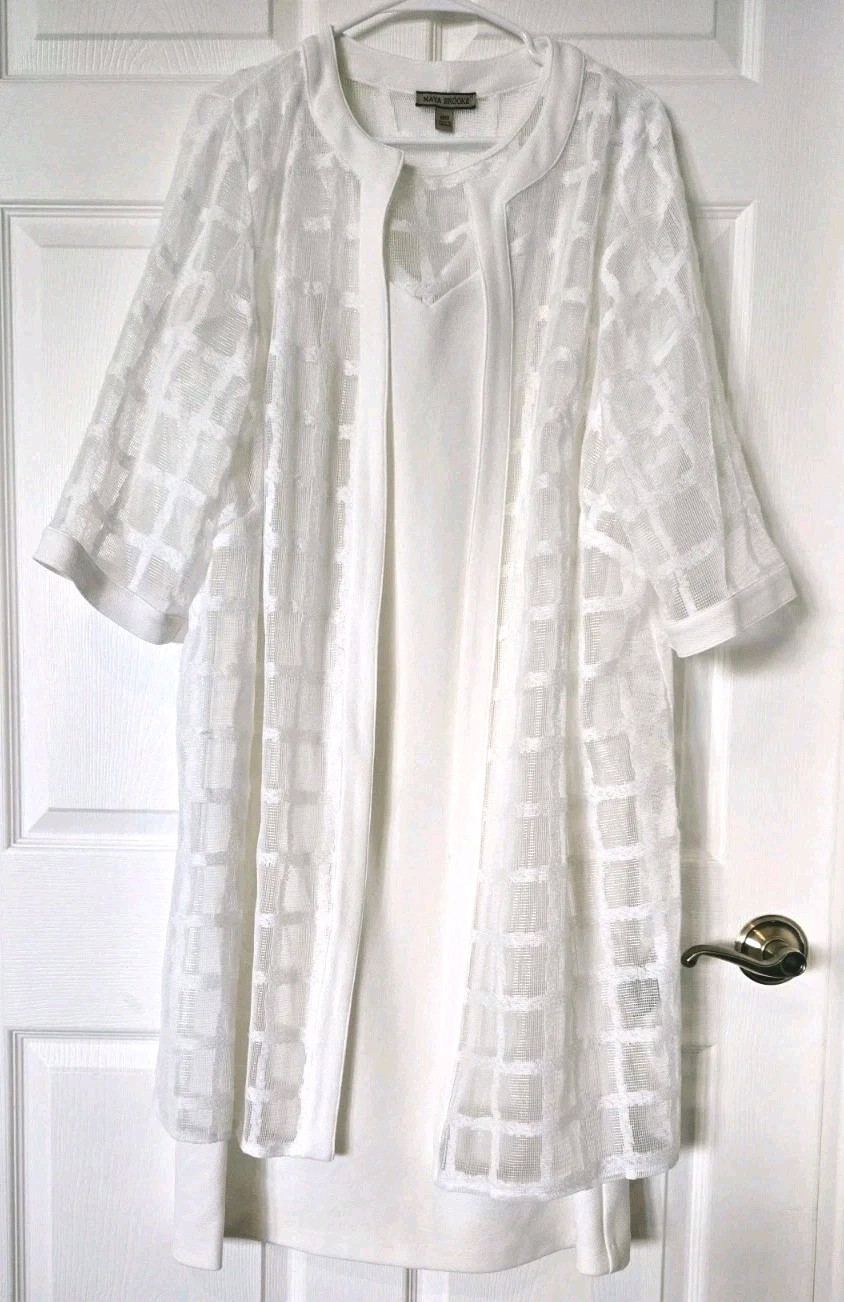 Maya Brooke White 2-Piece Dress/ Duster Set Mother of Bride/Groom Sz 18W